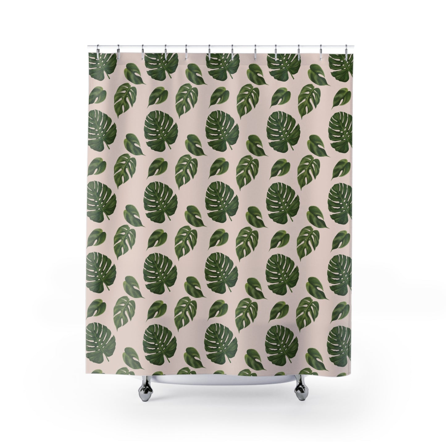 Pink Monstera Leaf Shower Curtain