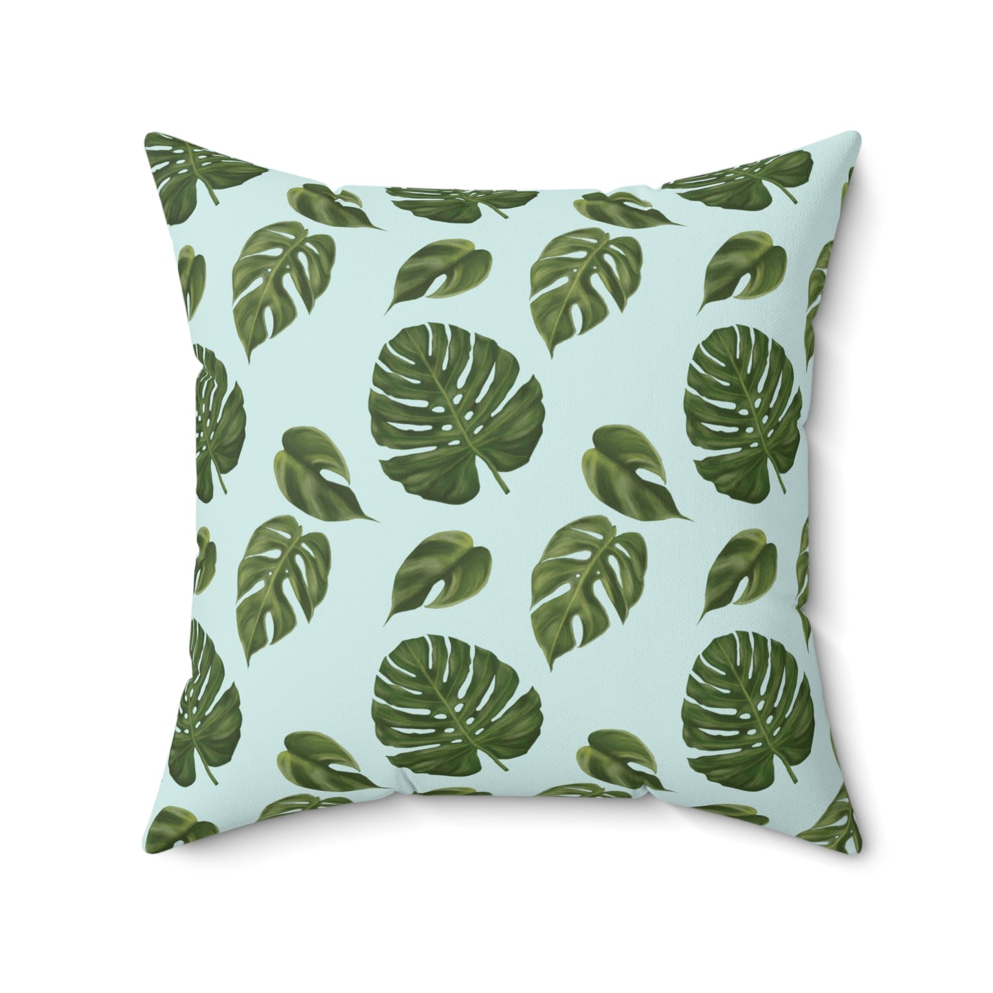 Blue Monstera Leaf Throw Pillow