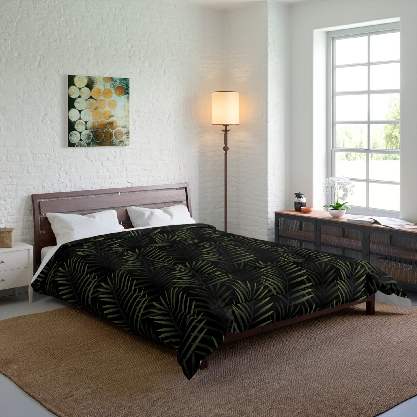 Black Palm Leaf Comforter