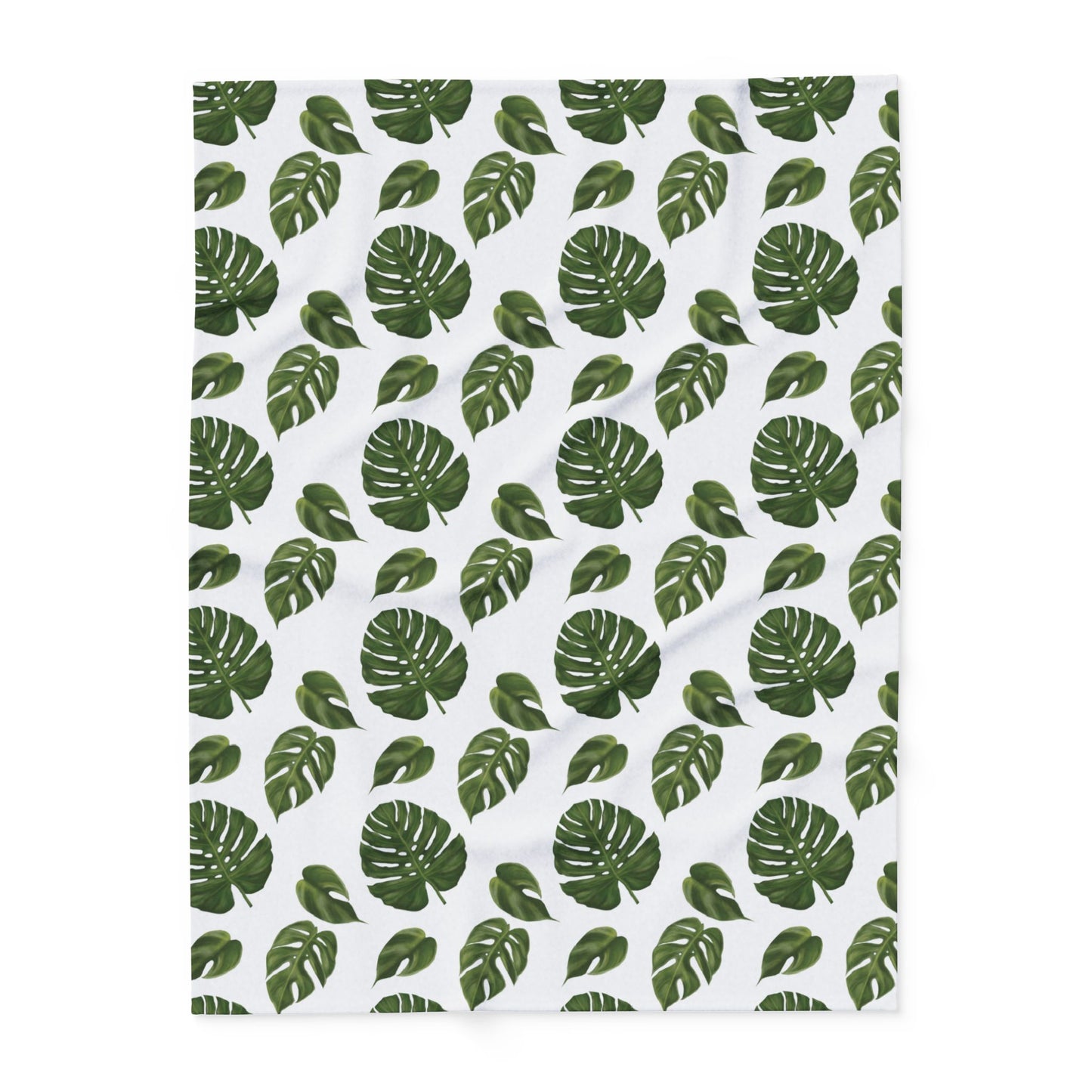 White Monstera Leaf Fleece Blanket