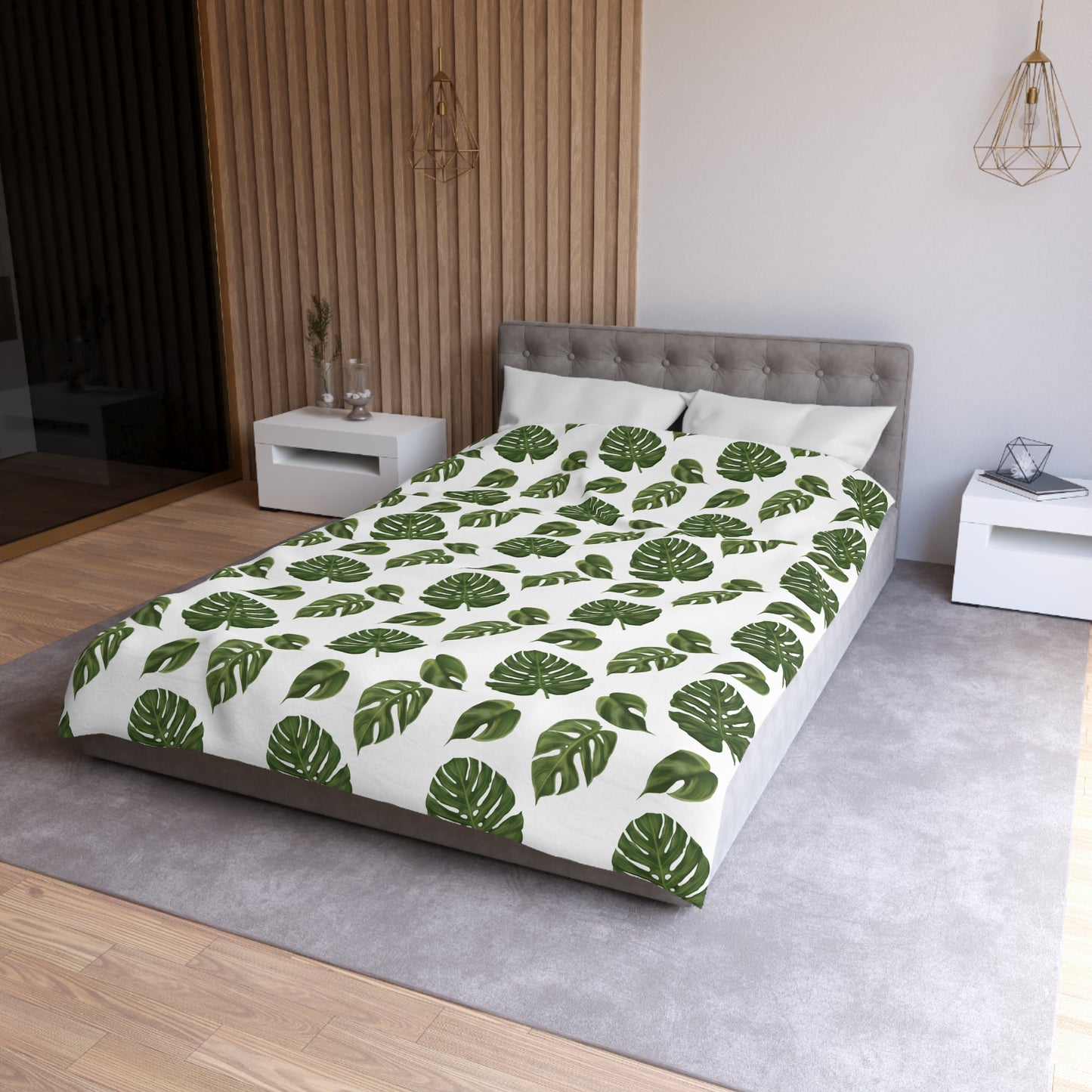 White Monstera Leaf Duvet Cover