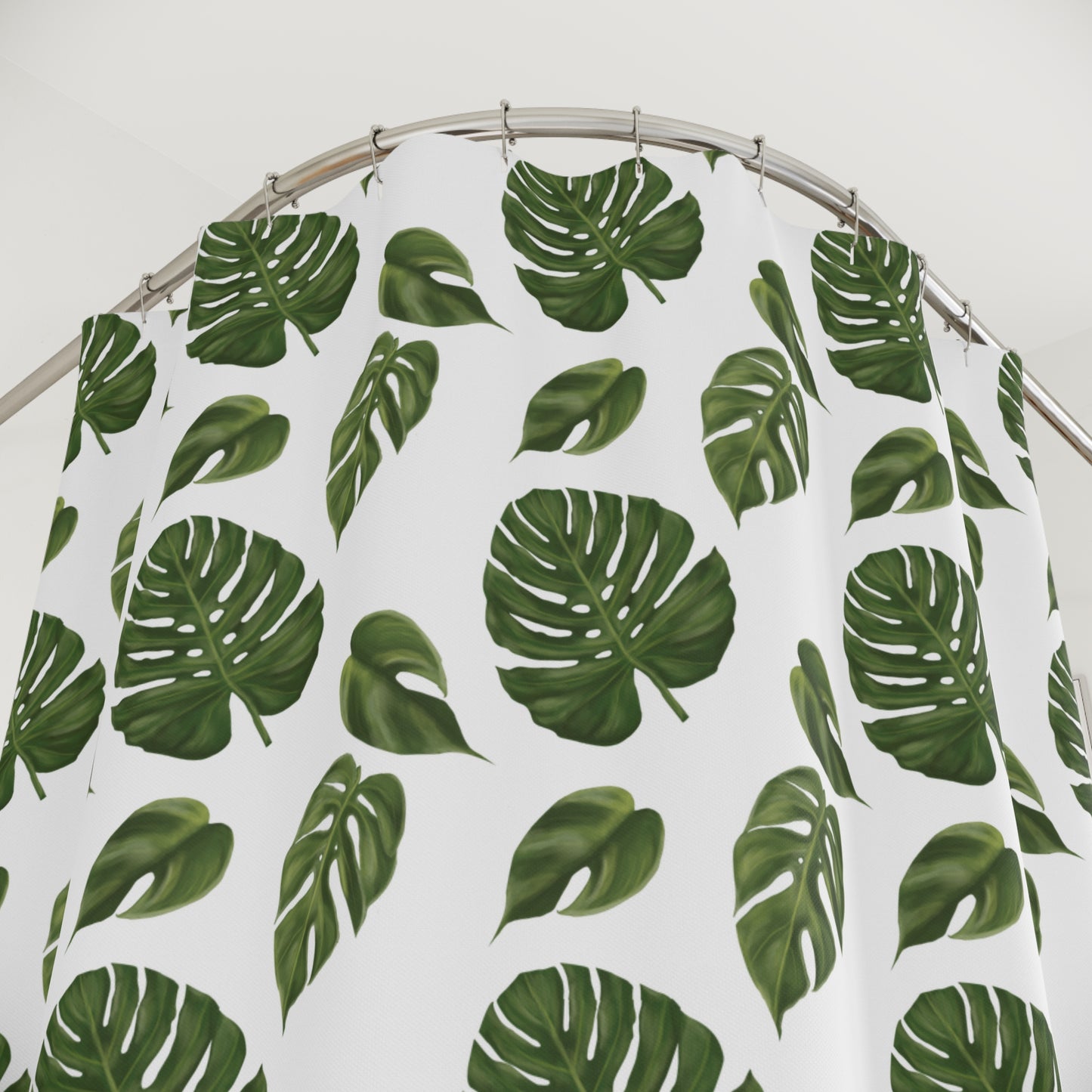White Monstera Leaf Shower Curtain