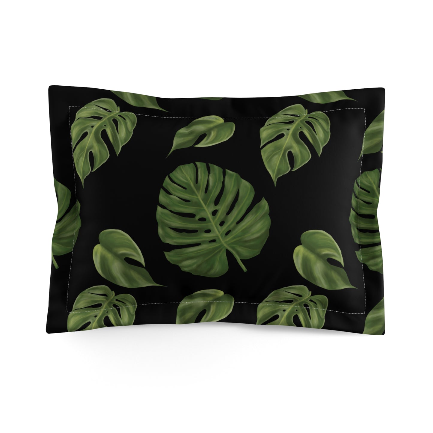 Black Monstera Leaf Pillow Sham