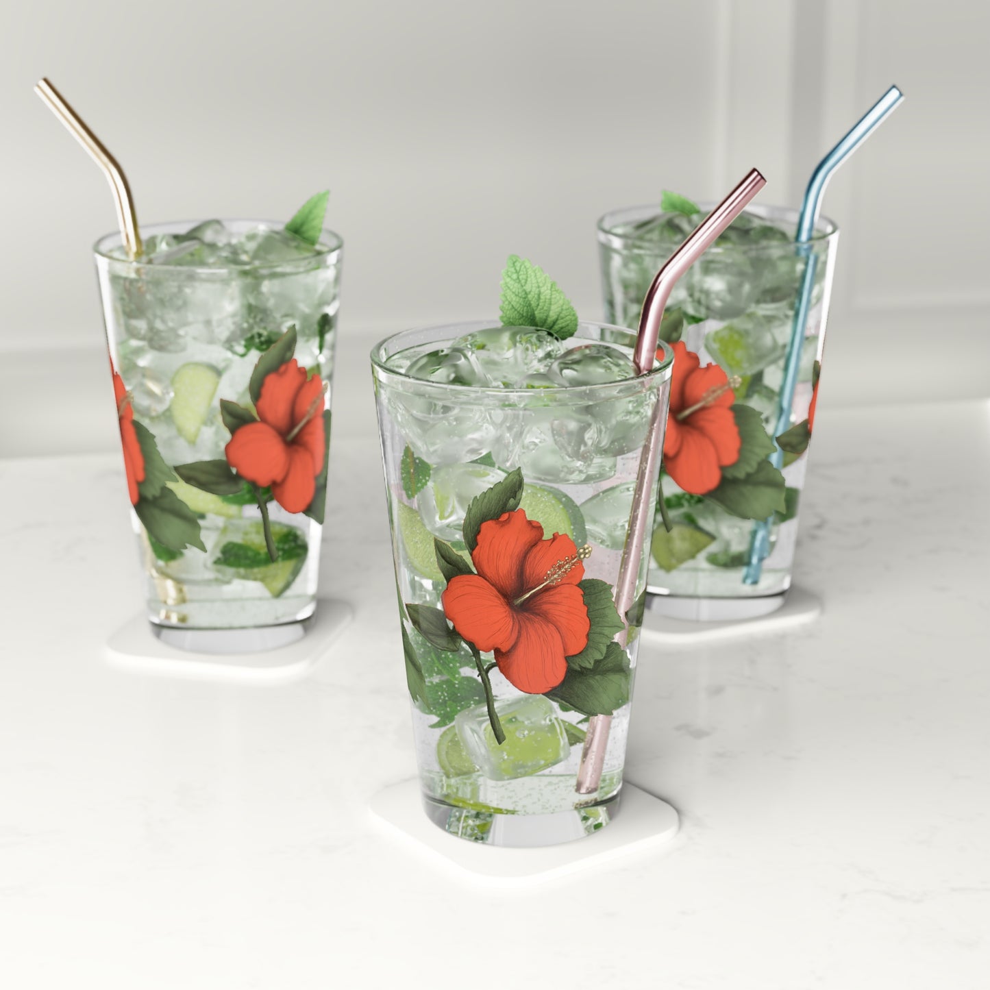 Orange Hibiscus Pint Glass