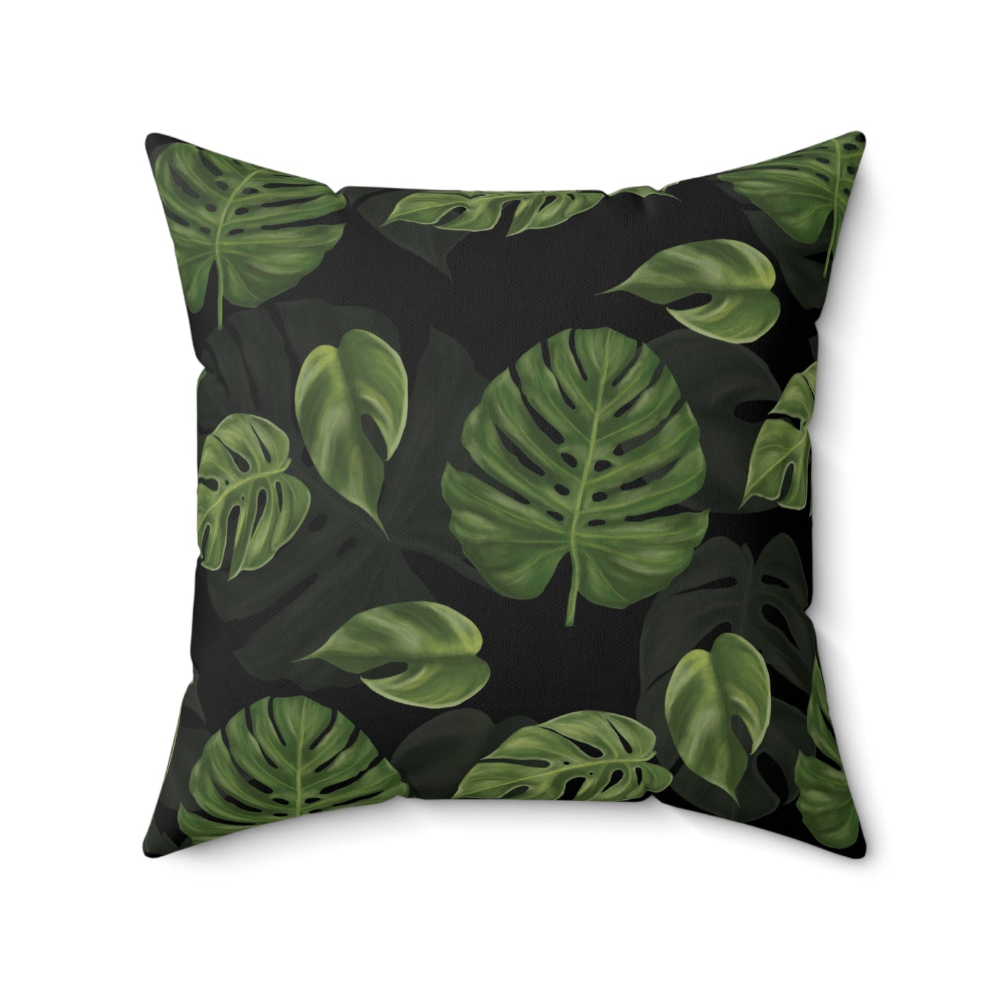 Black Monstera Leaf Throw Pillow