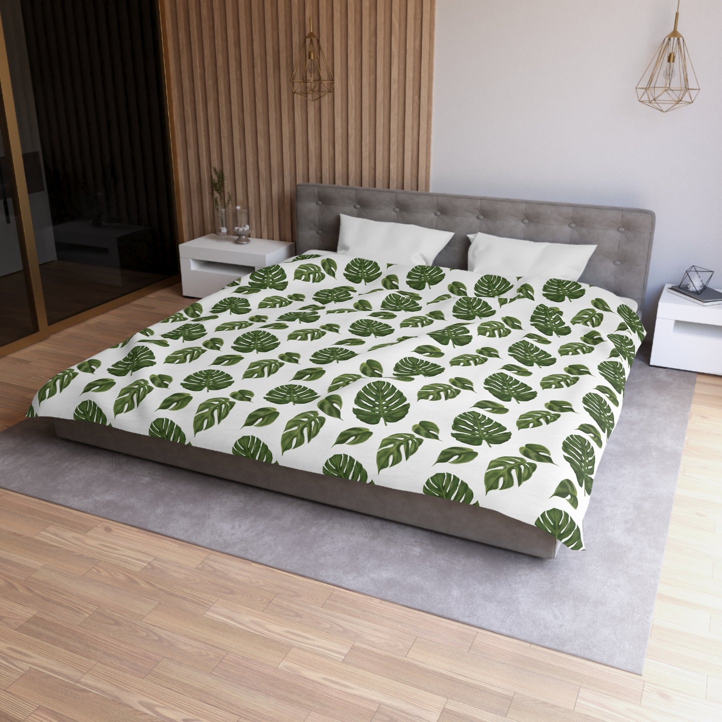 White Monstera Leaf Duvet Cover