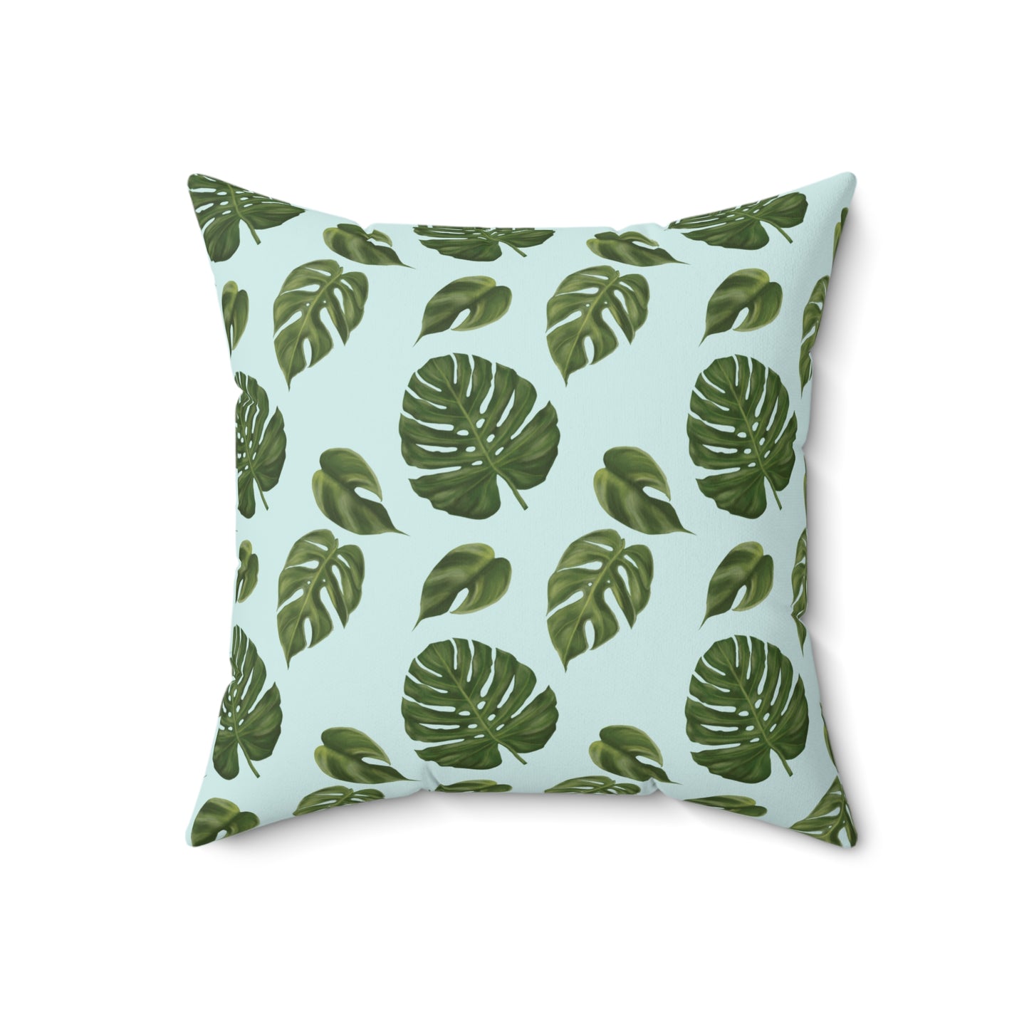 Blue Monstera Leaf Throw Pillow