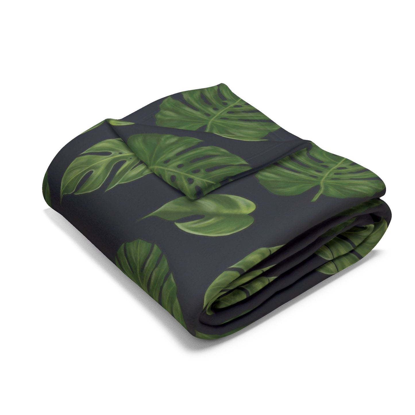 Black Monstera Leaf Fleece Blanket