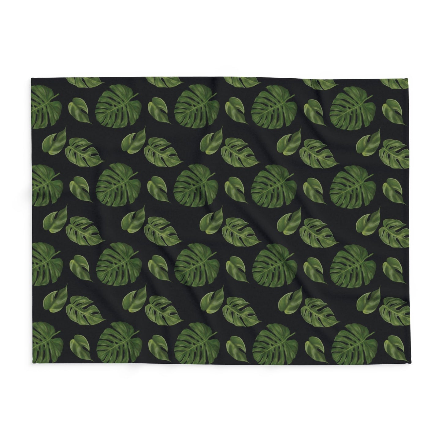 Black Monstera Leaf Fleece Blanket