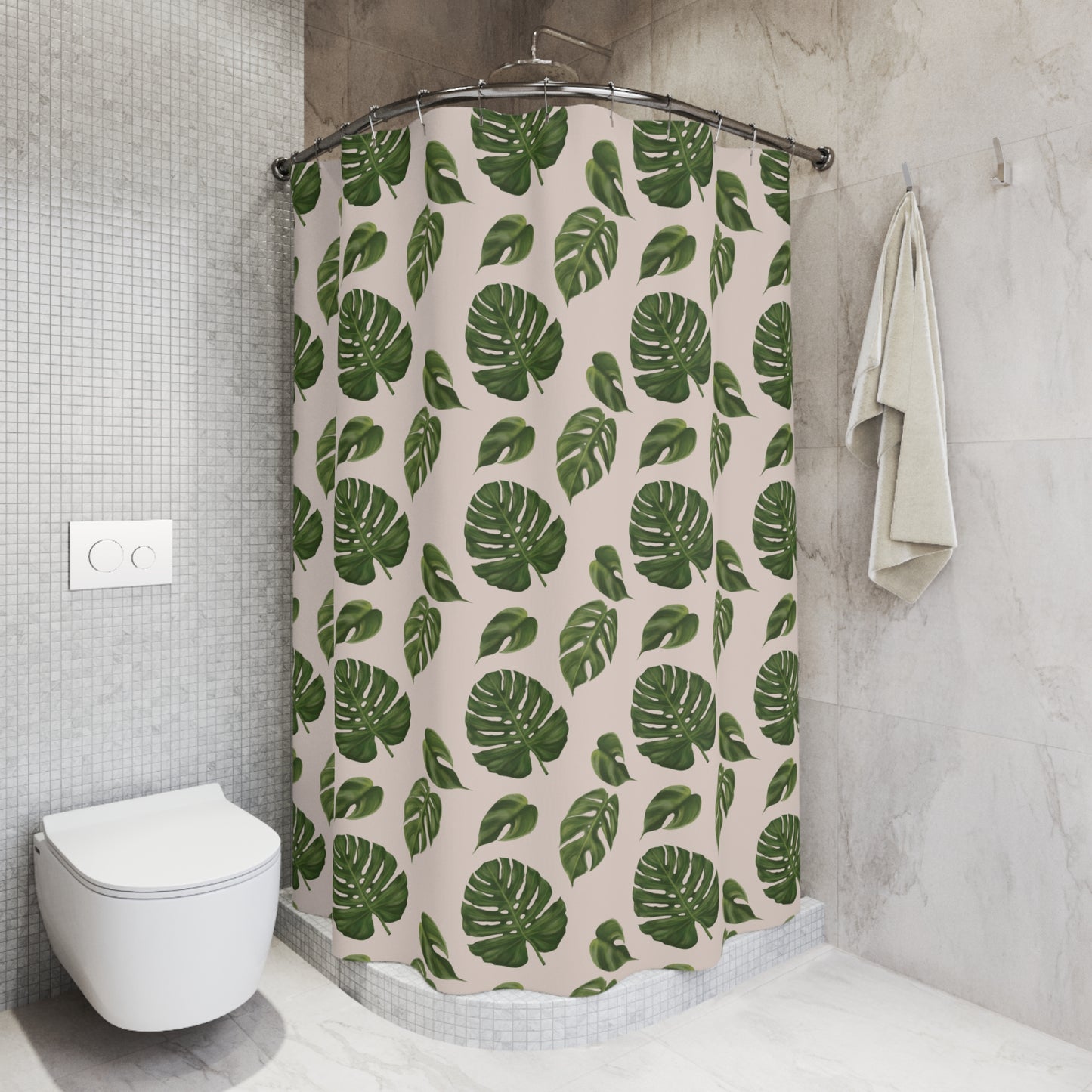 Pink Monstera Leaf Shower Curtain