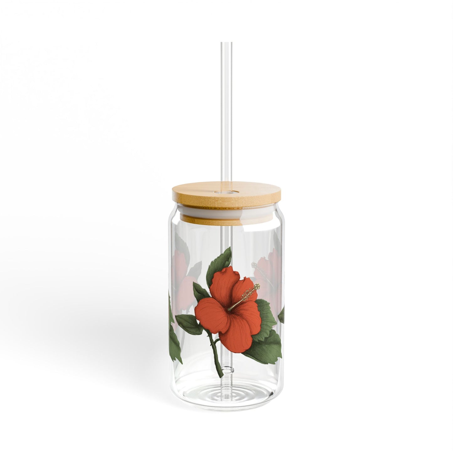 Orange Hibiscus Flower Sipper Glass