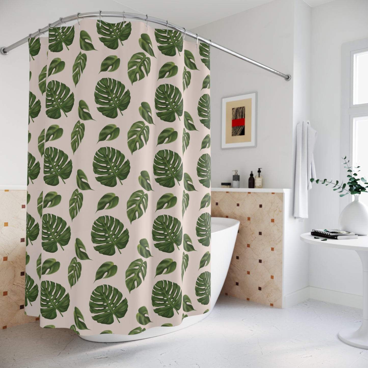 Pink Monstera Leaf Shower Curtain