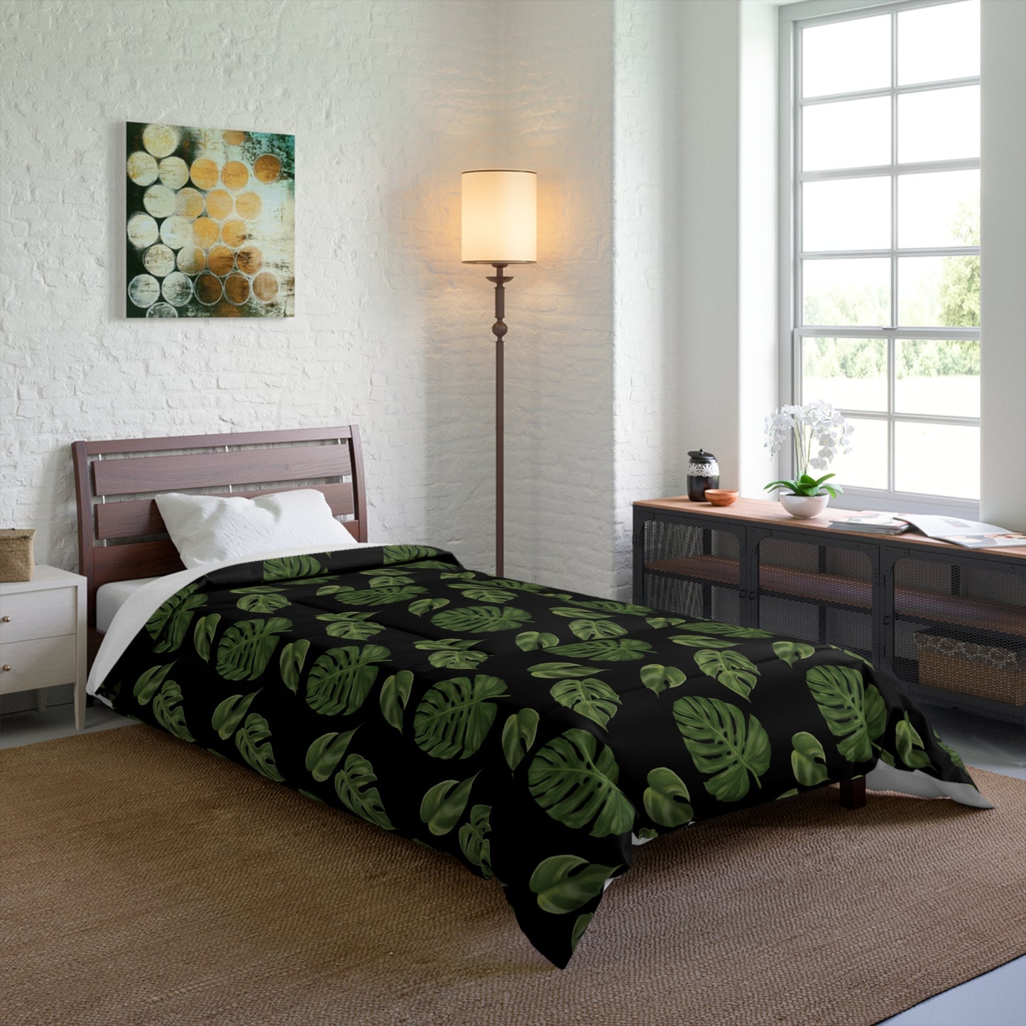 Black Monstera Leaf Comforter