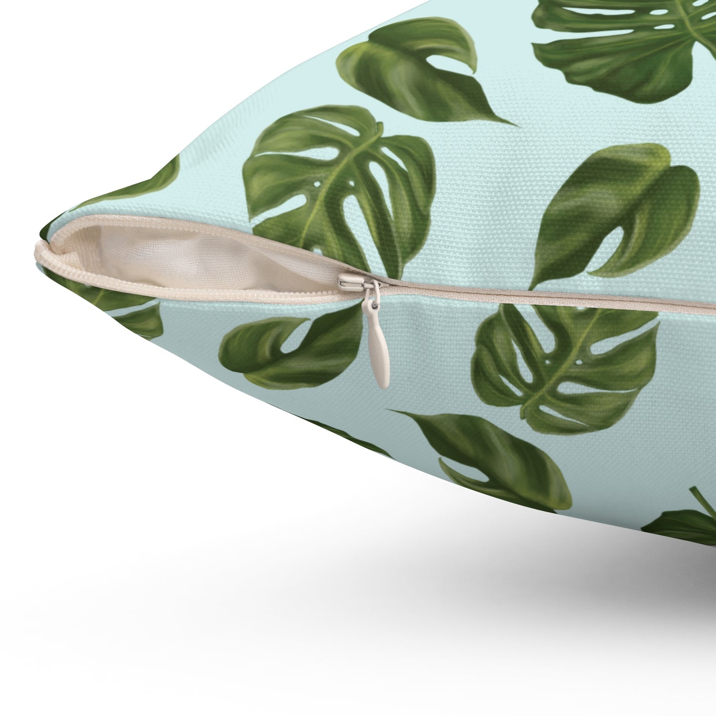 Blue Monstera Leaf Throw Pillow
