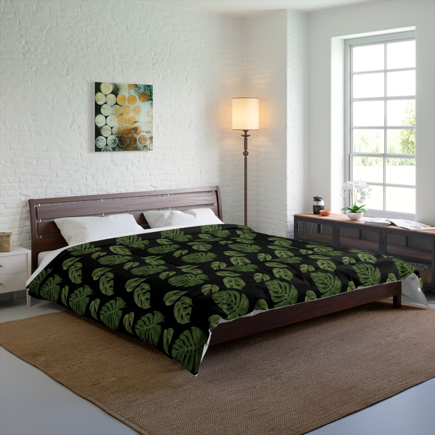 Black Monstera Leaf Comforter