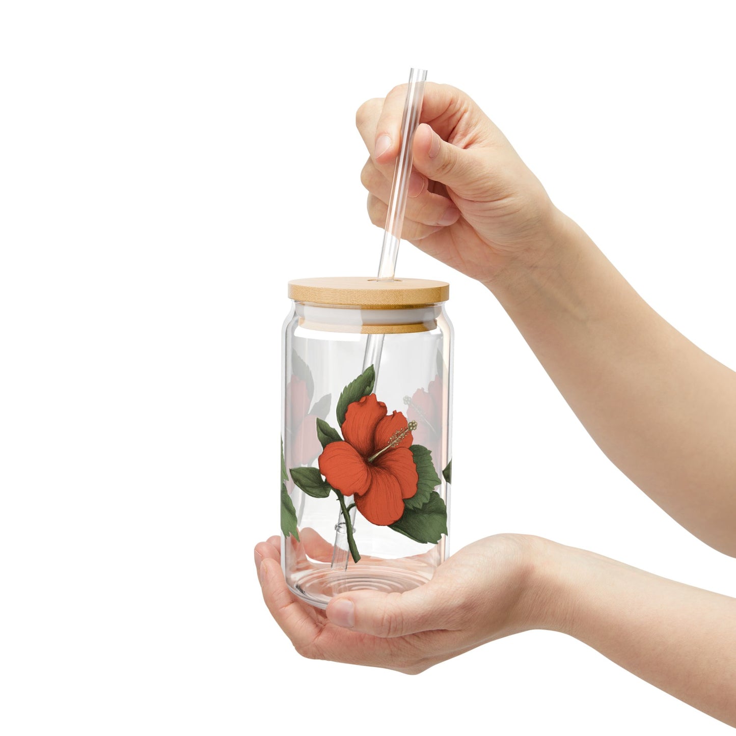 Orange Hibiscus Flower Sipper Glass