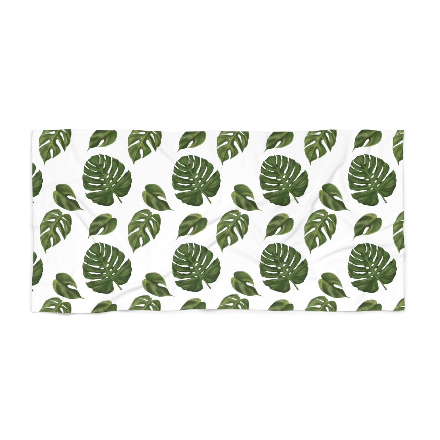 White Monstera Leaf Beach Towel