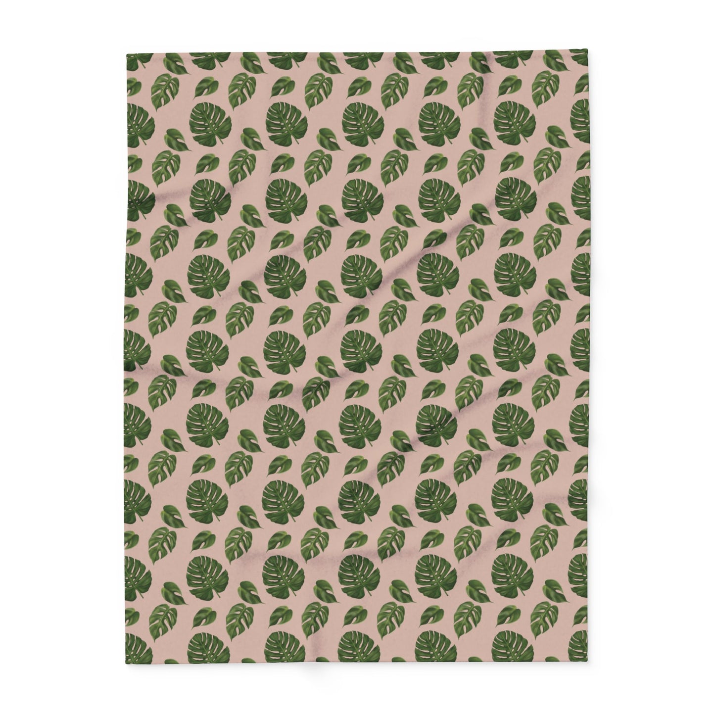 Pink Monstera Leaf Fleece Blanket