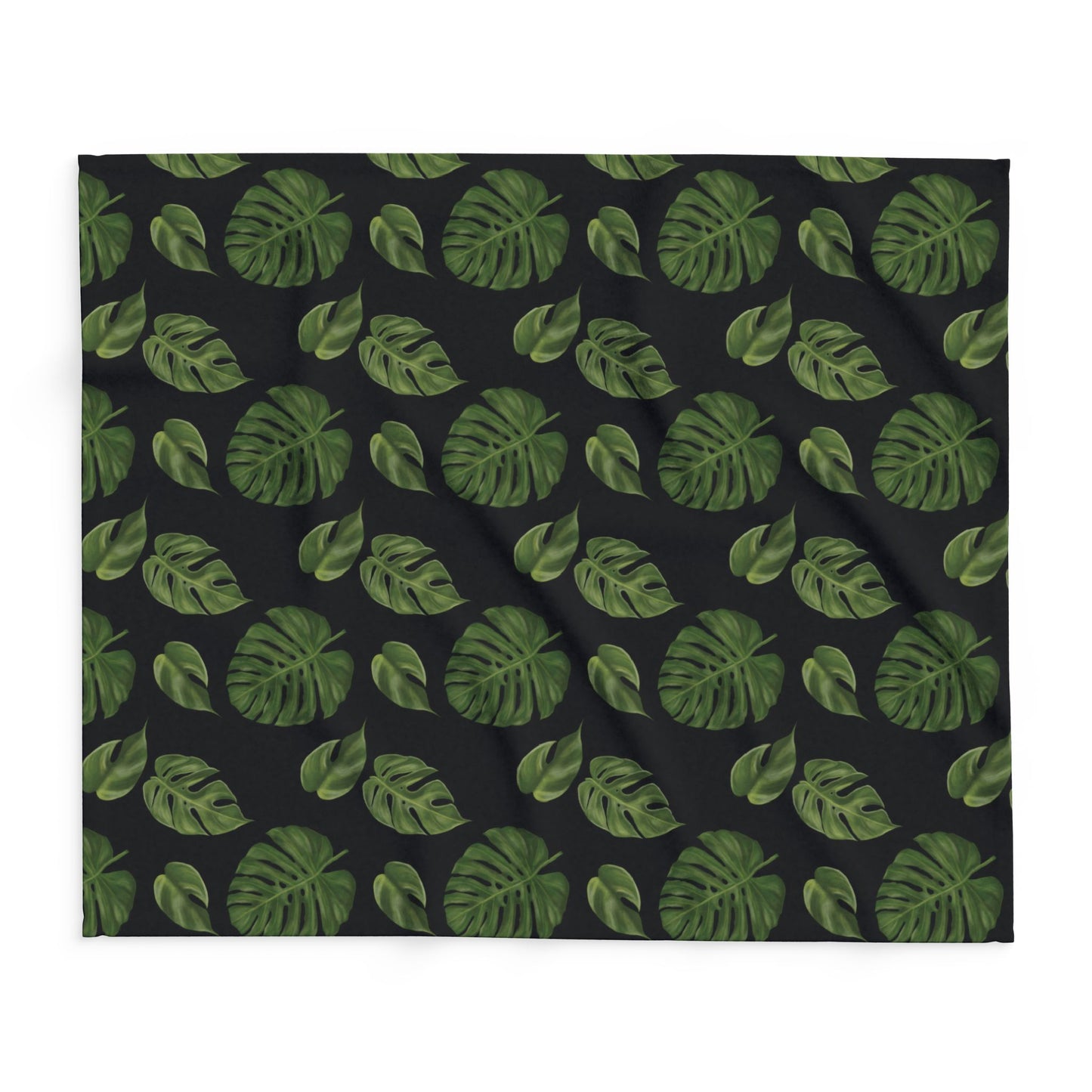 Black Monstera Leaf Fleece Blanket