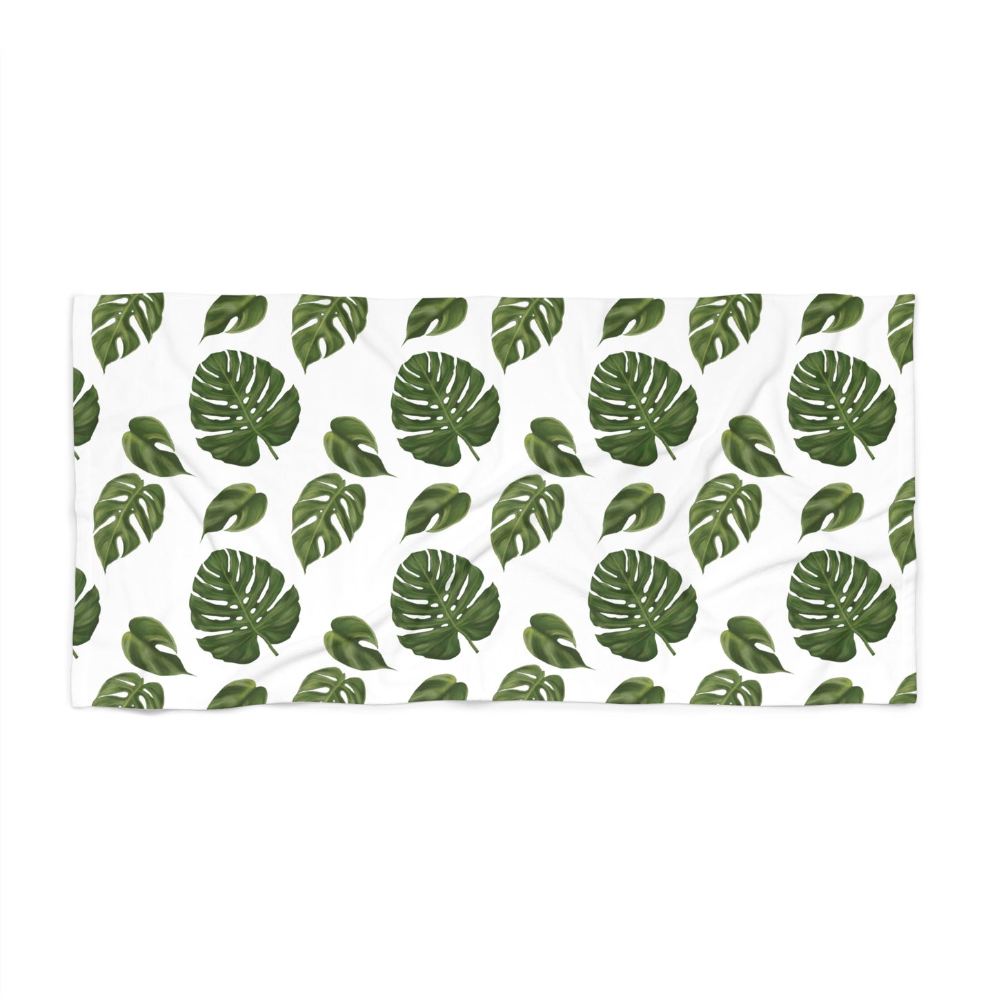 White Monstera Leaf Beach Towel