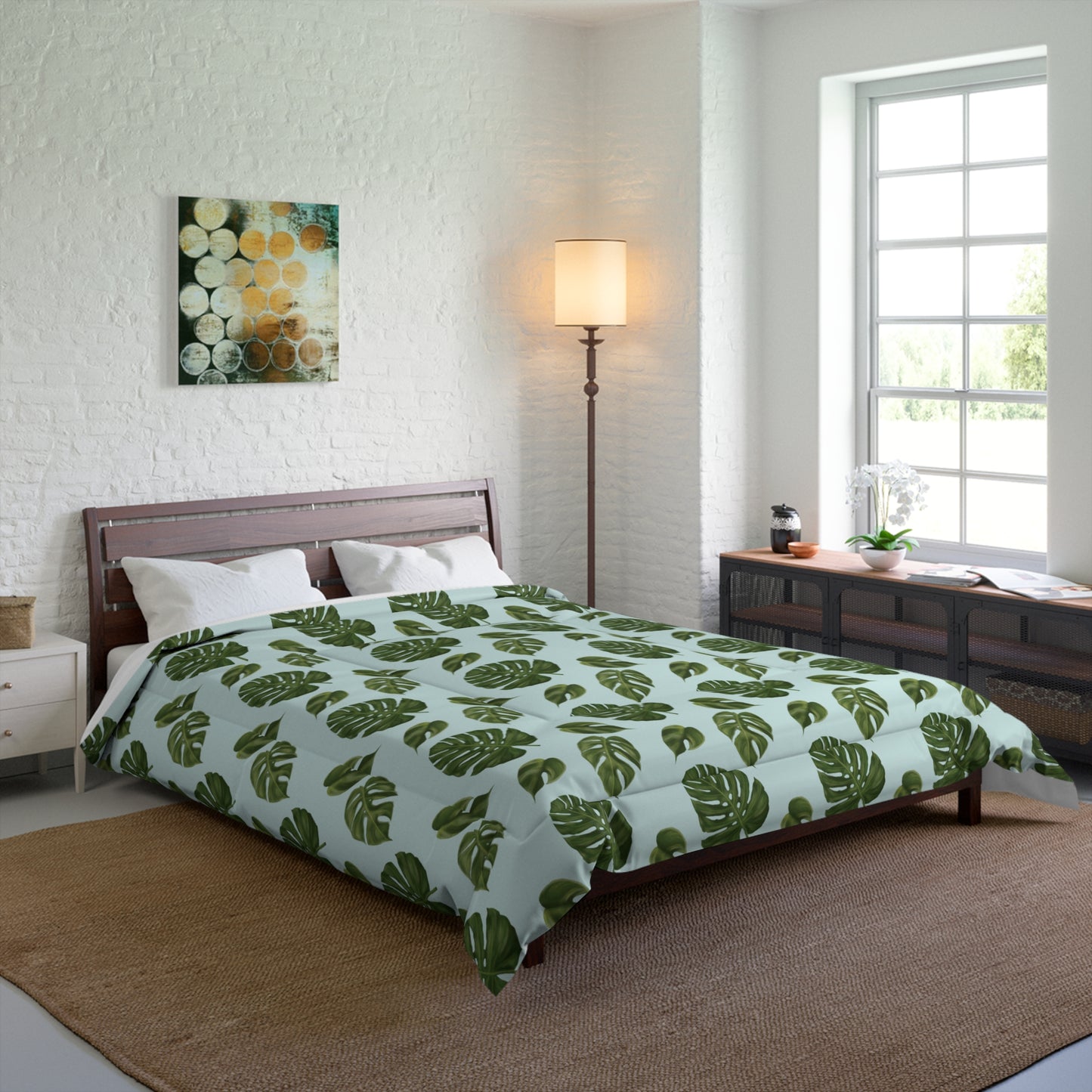 Blue Monstera Leaf Comforter