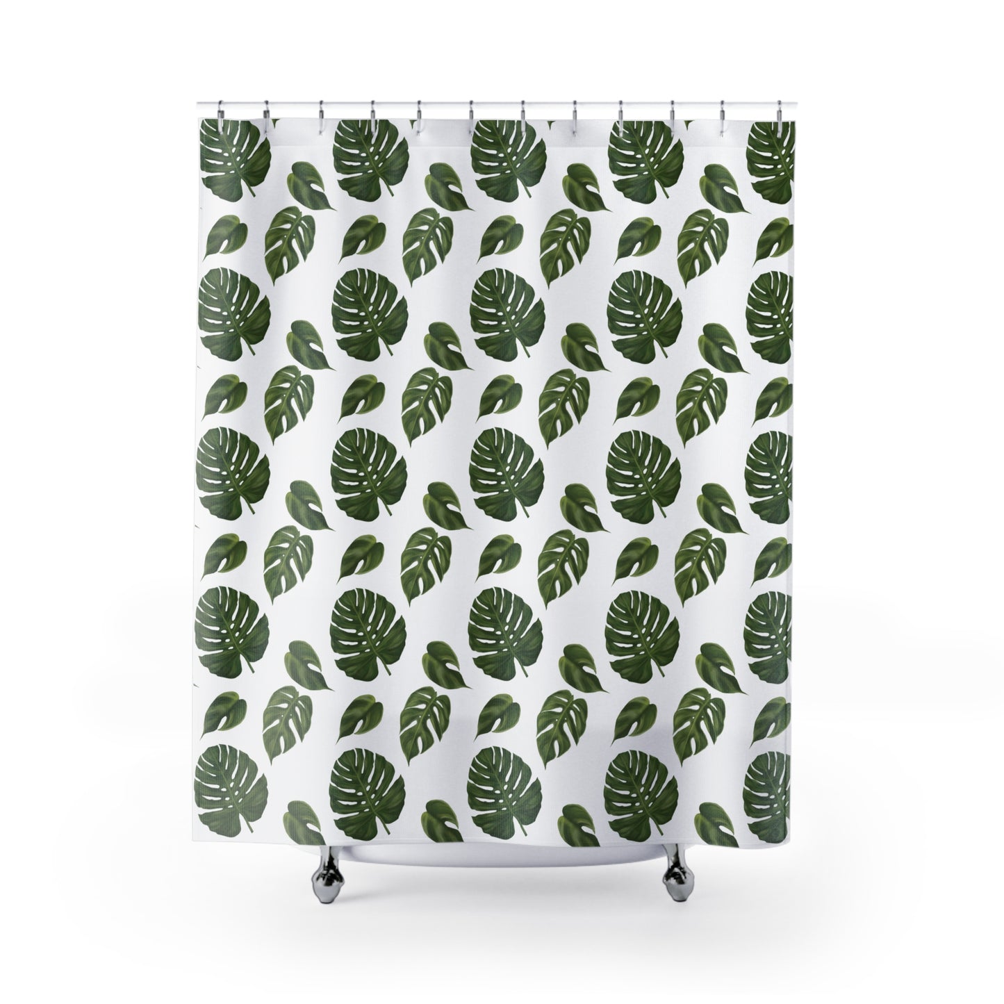 White Monstera Leaf Shower Curtain
