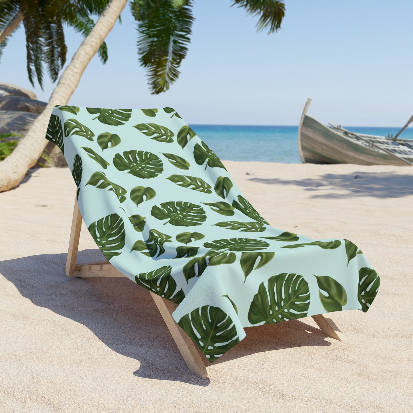 Blue Monstera Leaf Beach Towel