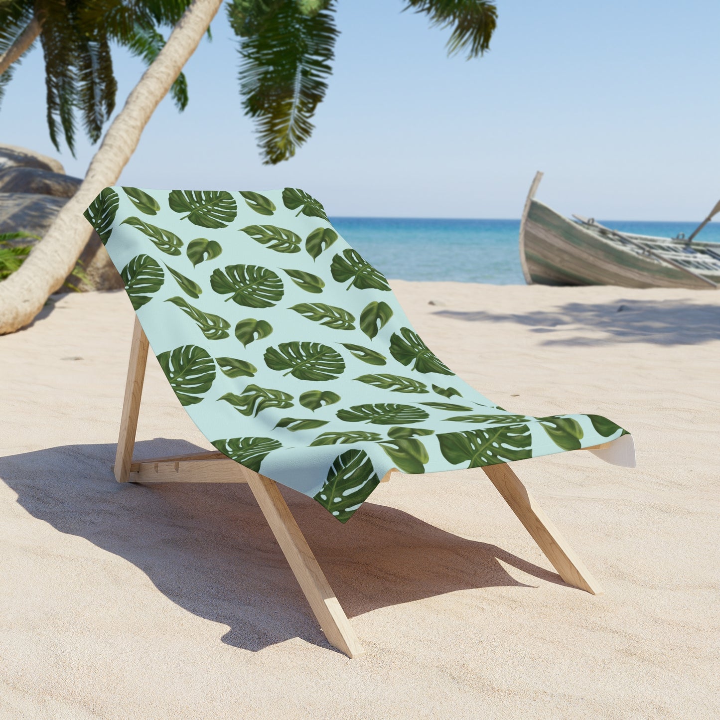 Blue Monstera Leaf Beach Towel