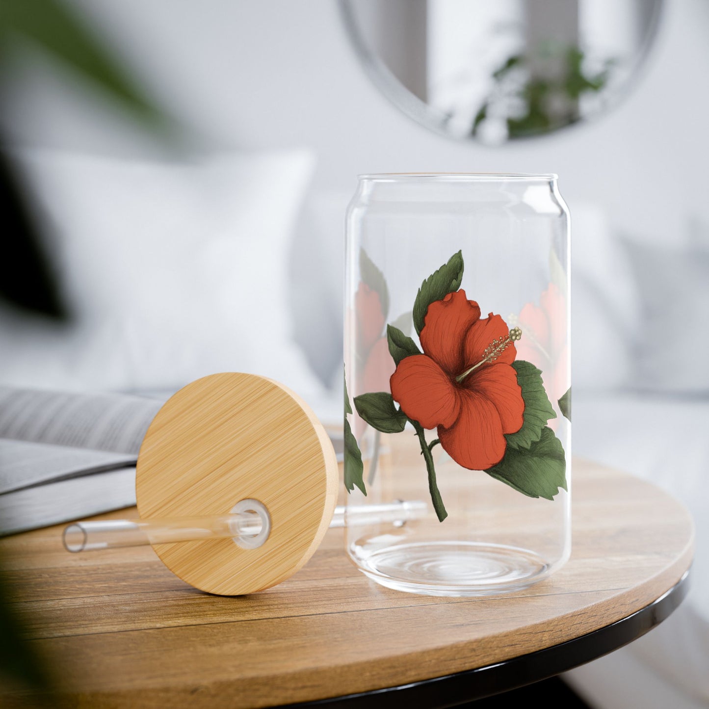 Orange Hibiscus Flower Sipper Glass