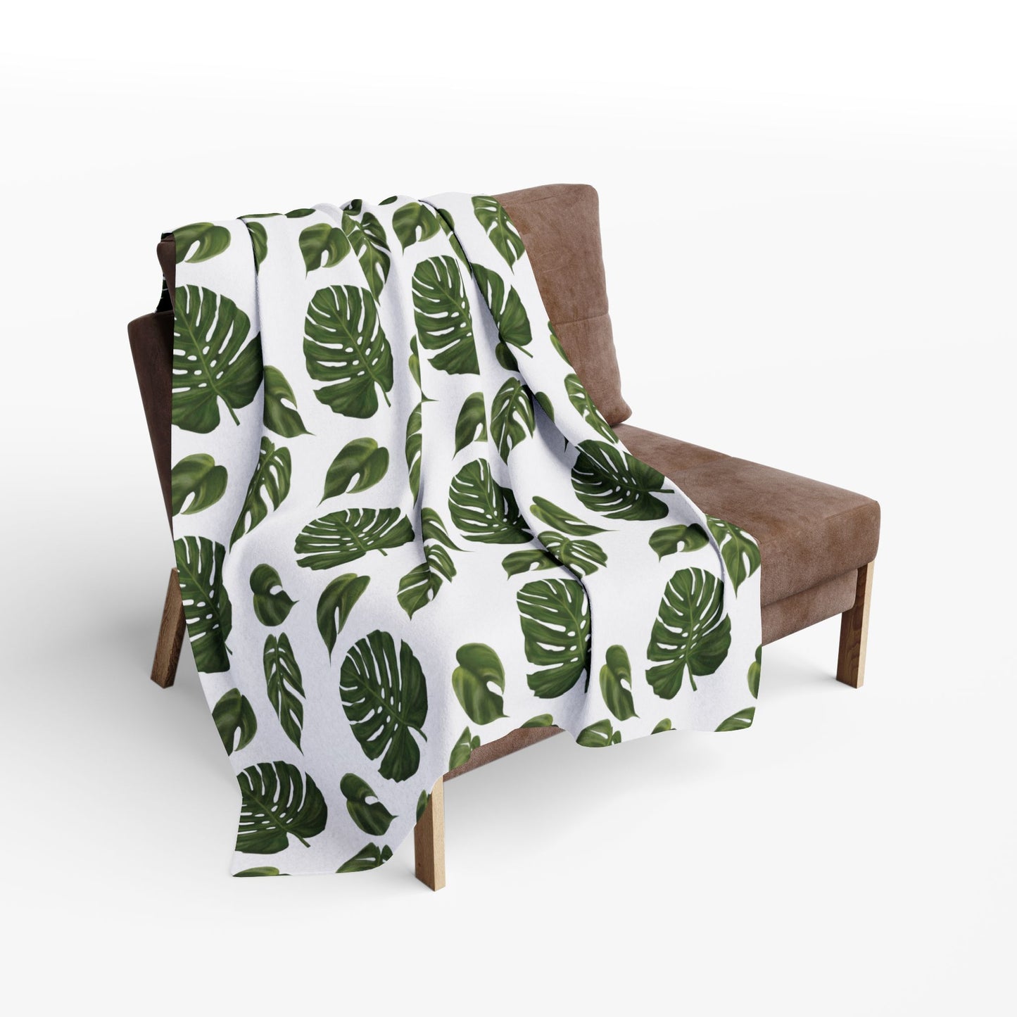 White Monstera Leaf Fleece Blanket