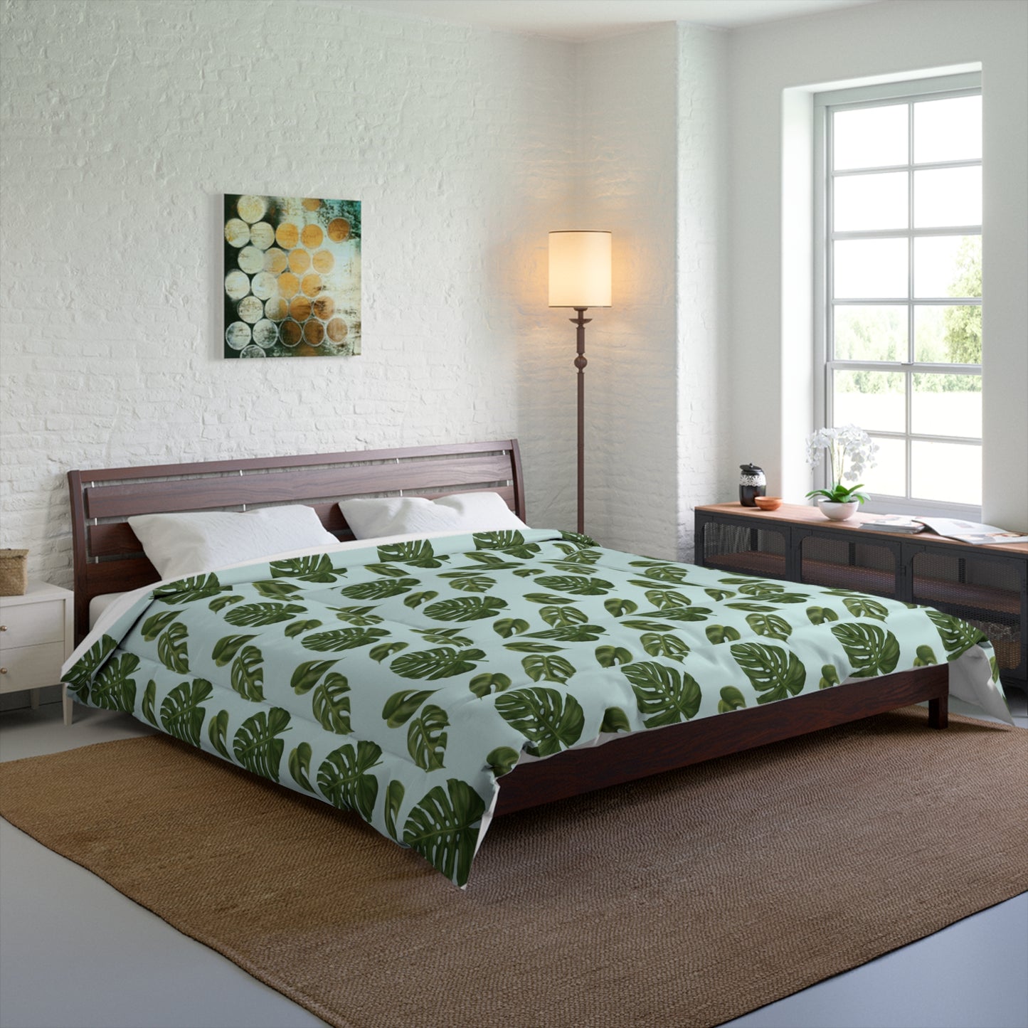 Blue Monstera Leaf Comforter