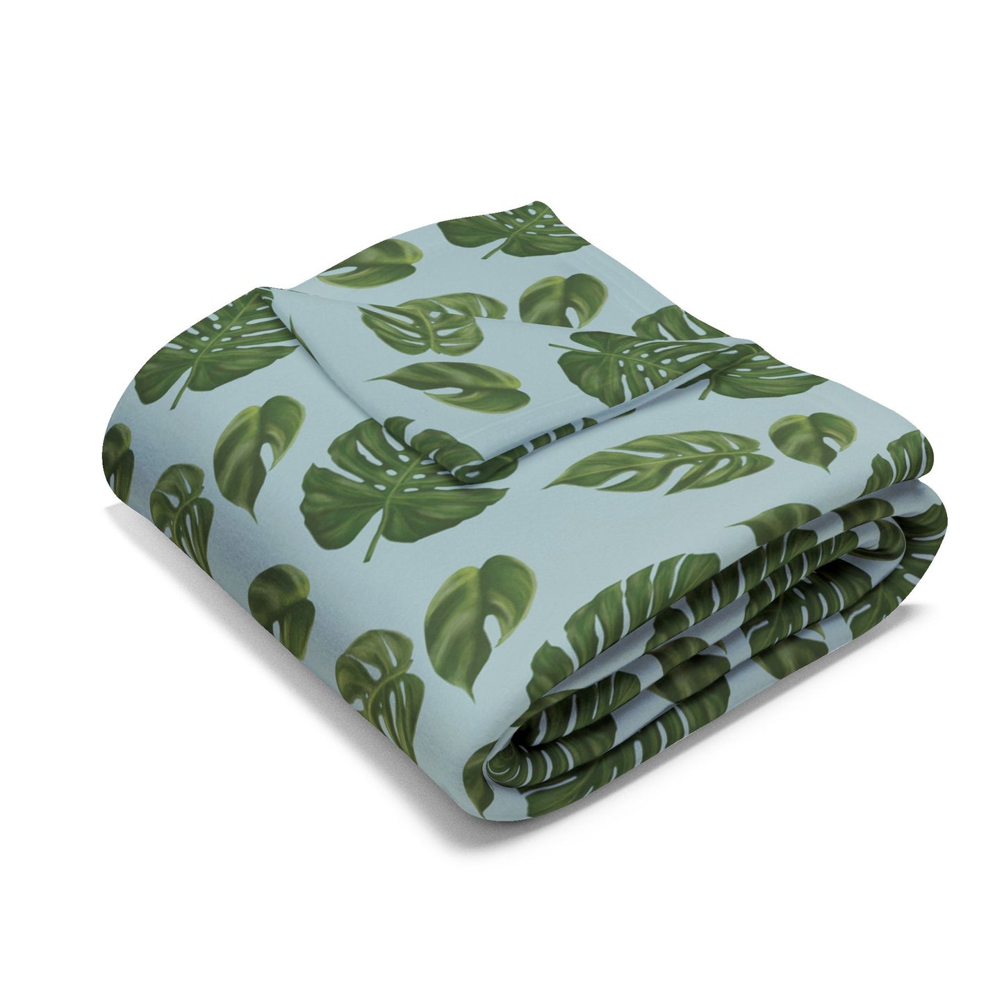 Blue Monstera Leaf Fleece Blanket