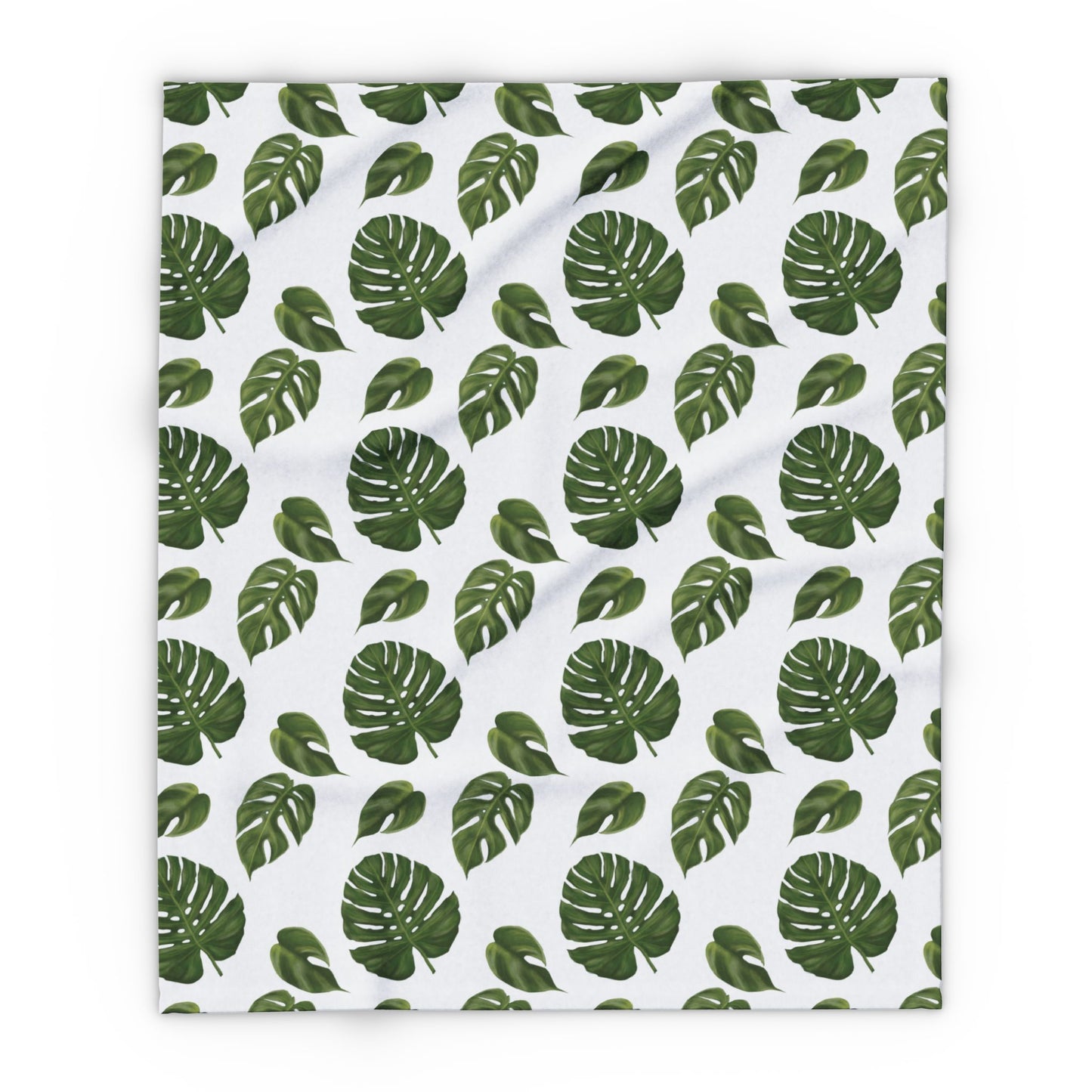 White Monstera Leaf Fleece Blanket