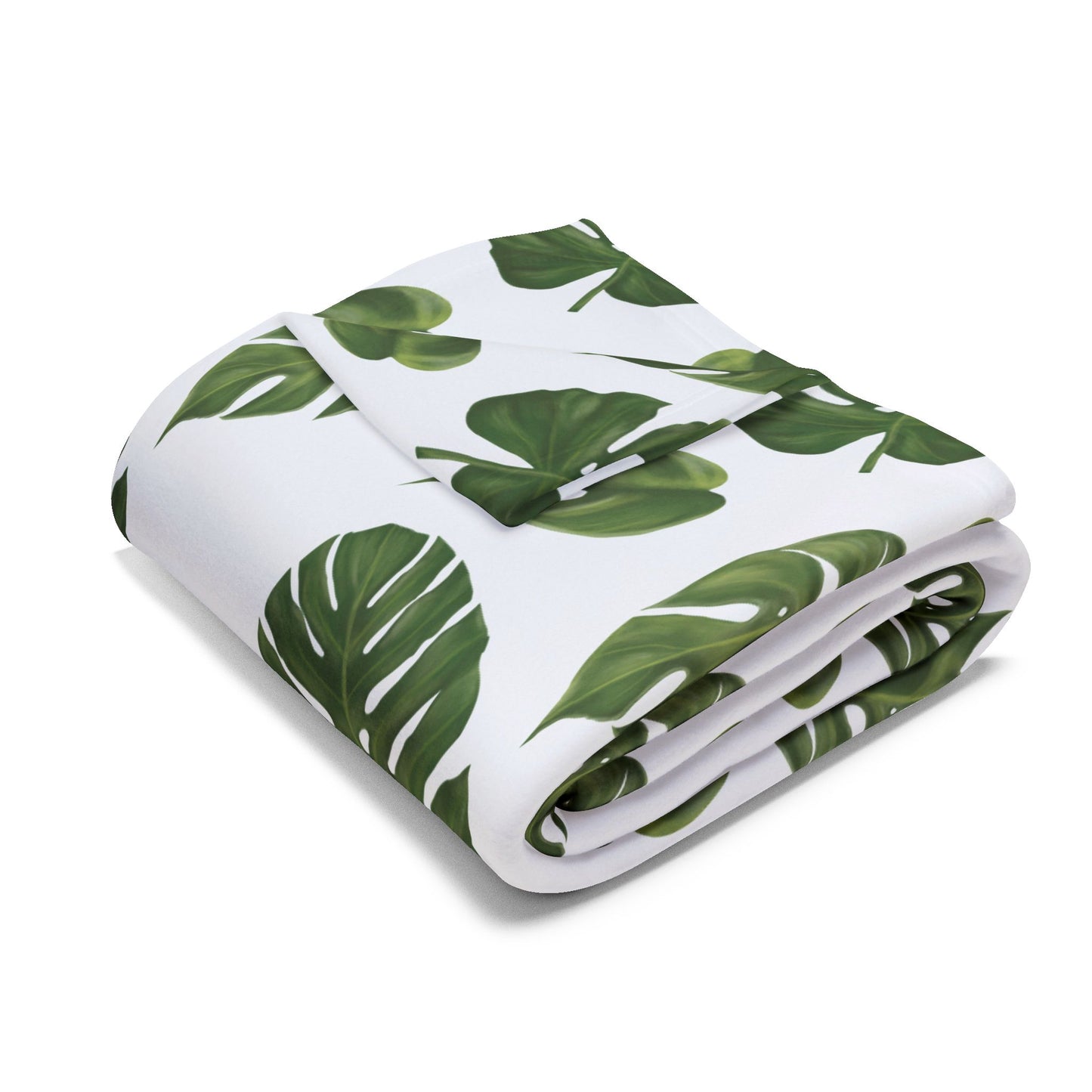 White Monstera Leaf Fleece Blanket