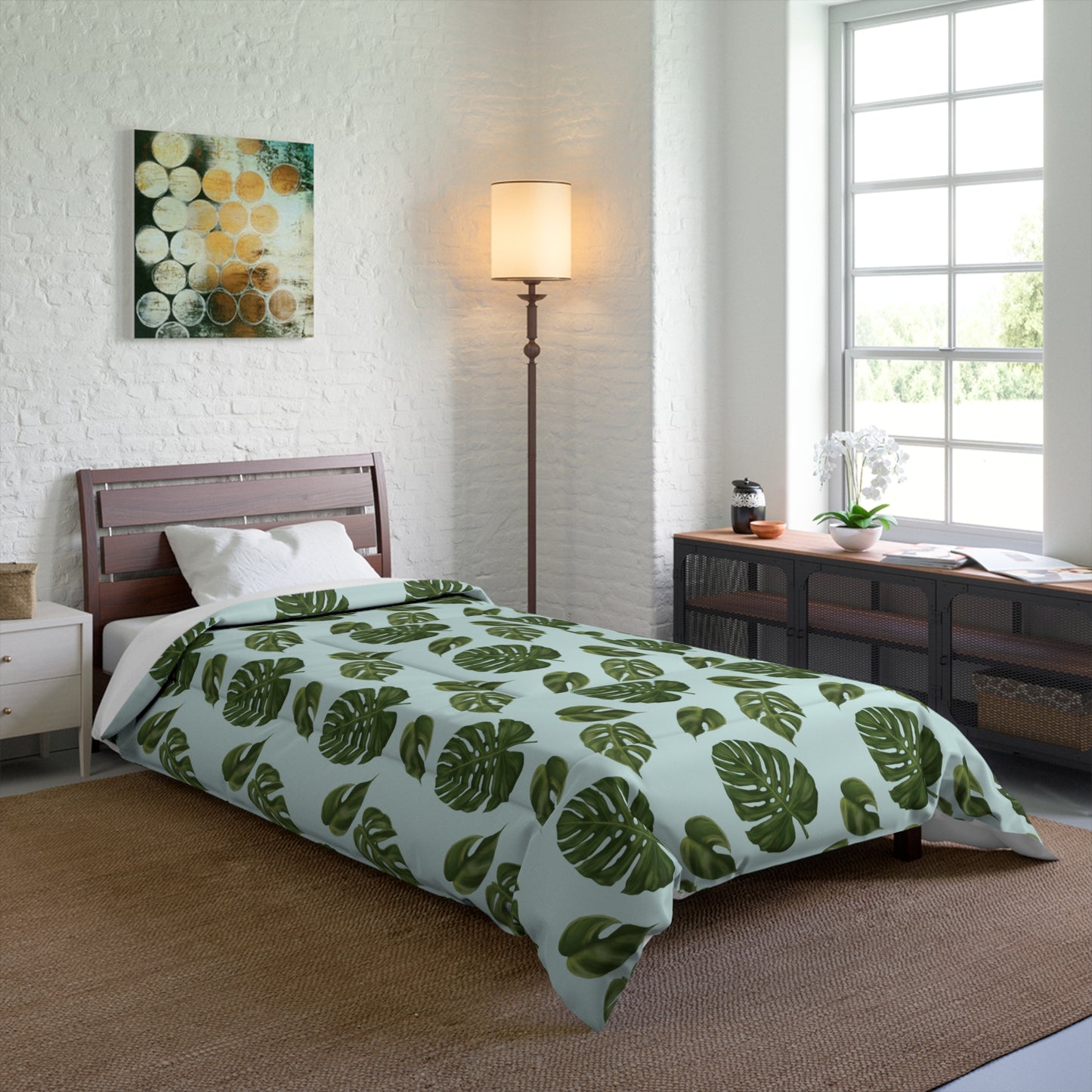 Blue Monstera Leaf Comforter