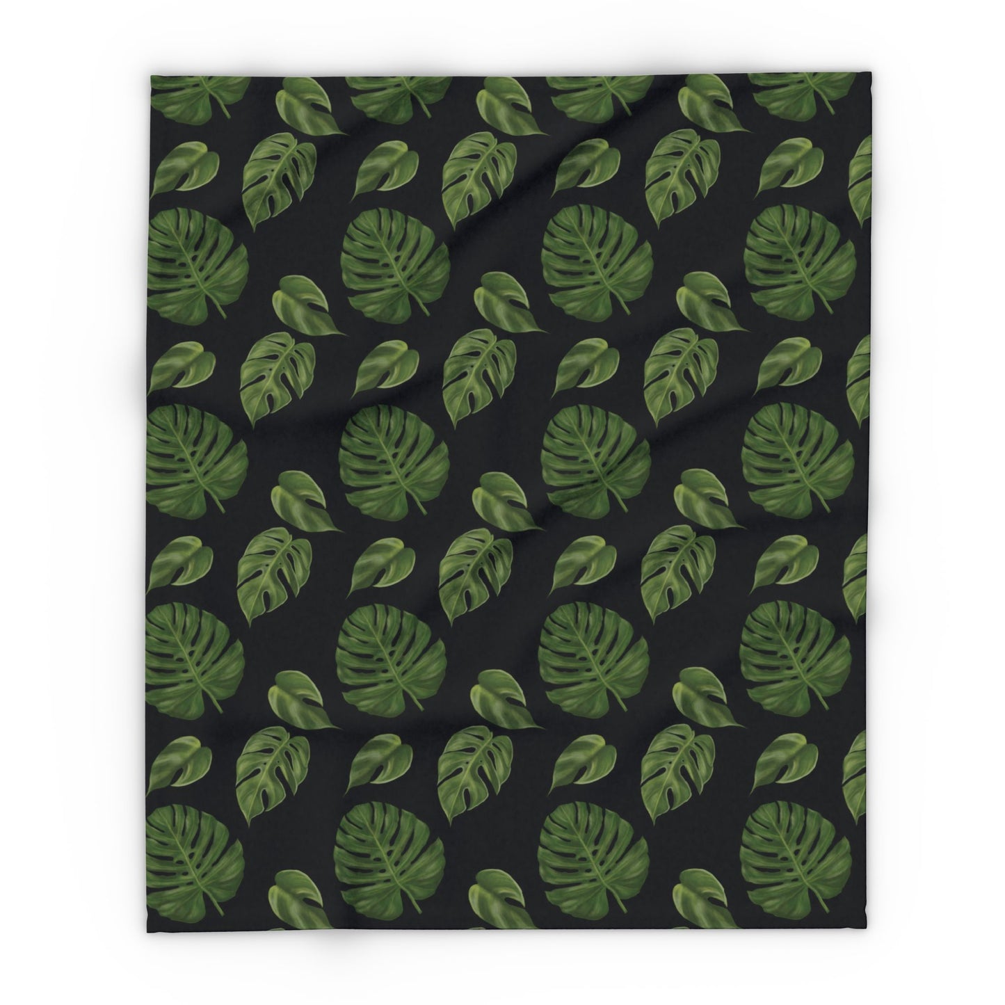 Black Monstera Leaf Fleece Blanket