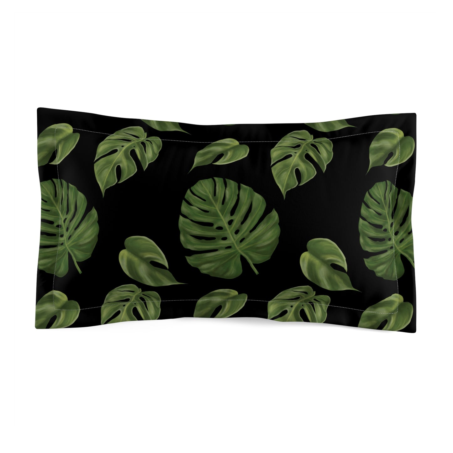 Black Monstera Leaf Pillow Sham