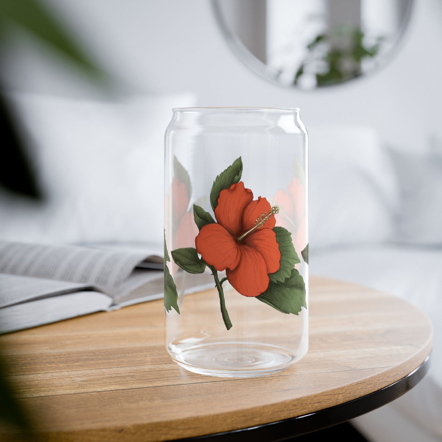 Orange Hibiscus Flower Sipper Glass