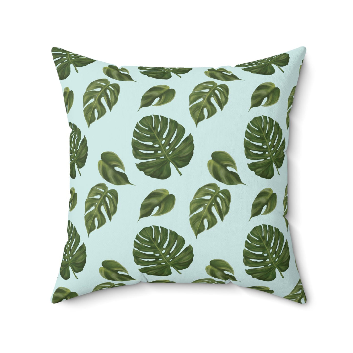 Blue Monstera Leaf Throw Pillow