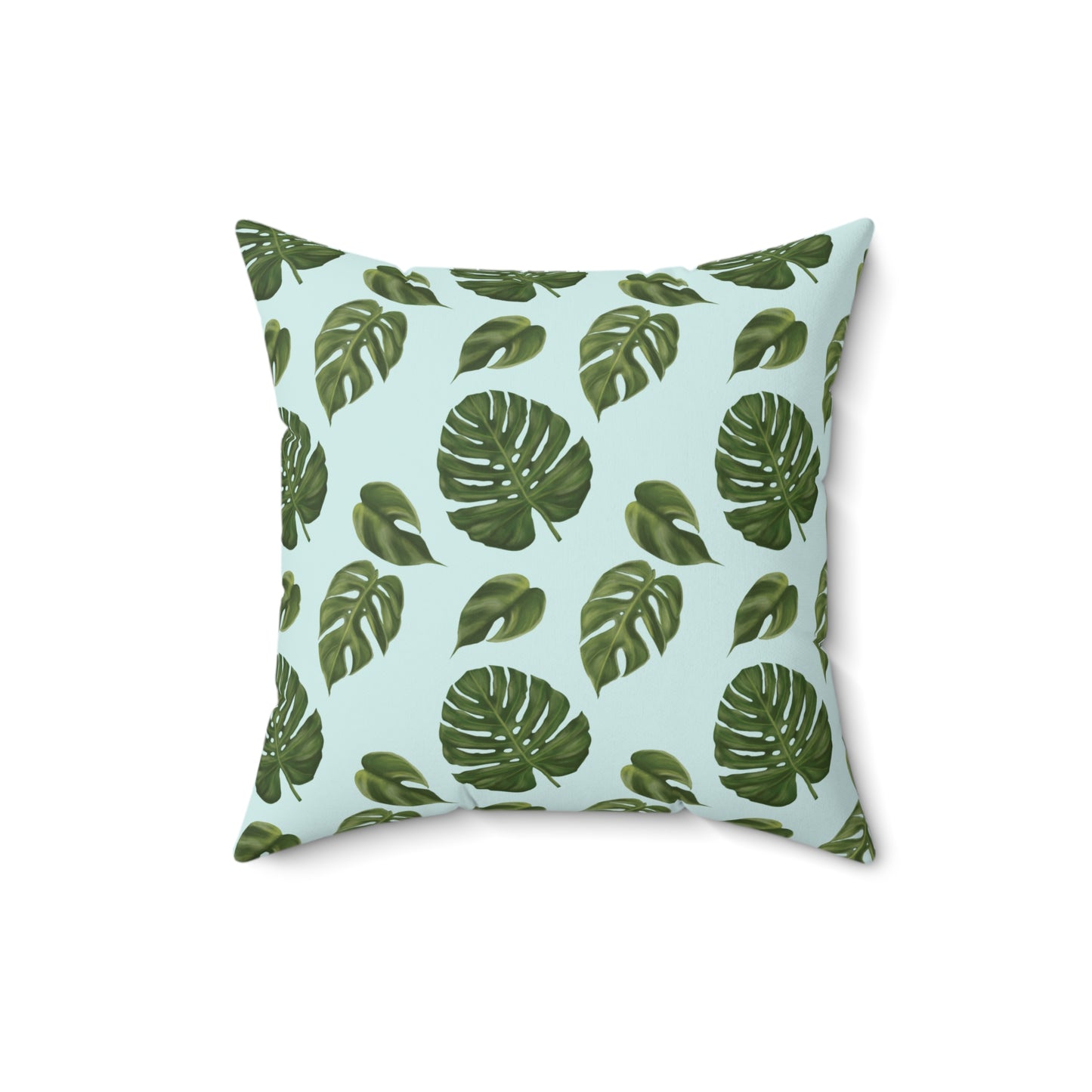 Blue Monstera Leaf Throw Pillow
