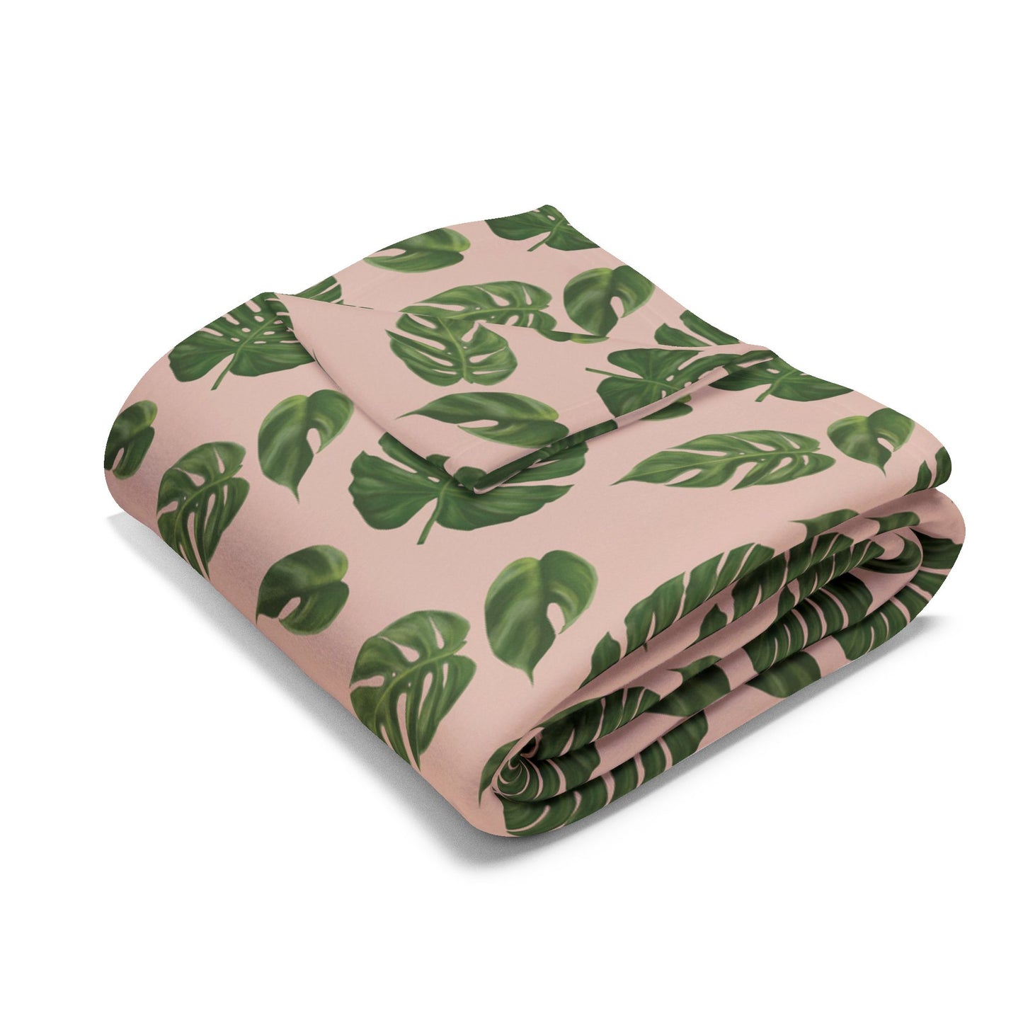 Pink Monstera Leaf Fleece Blanket