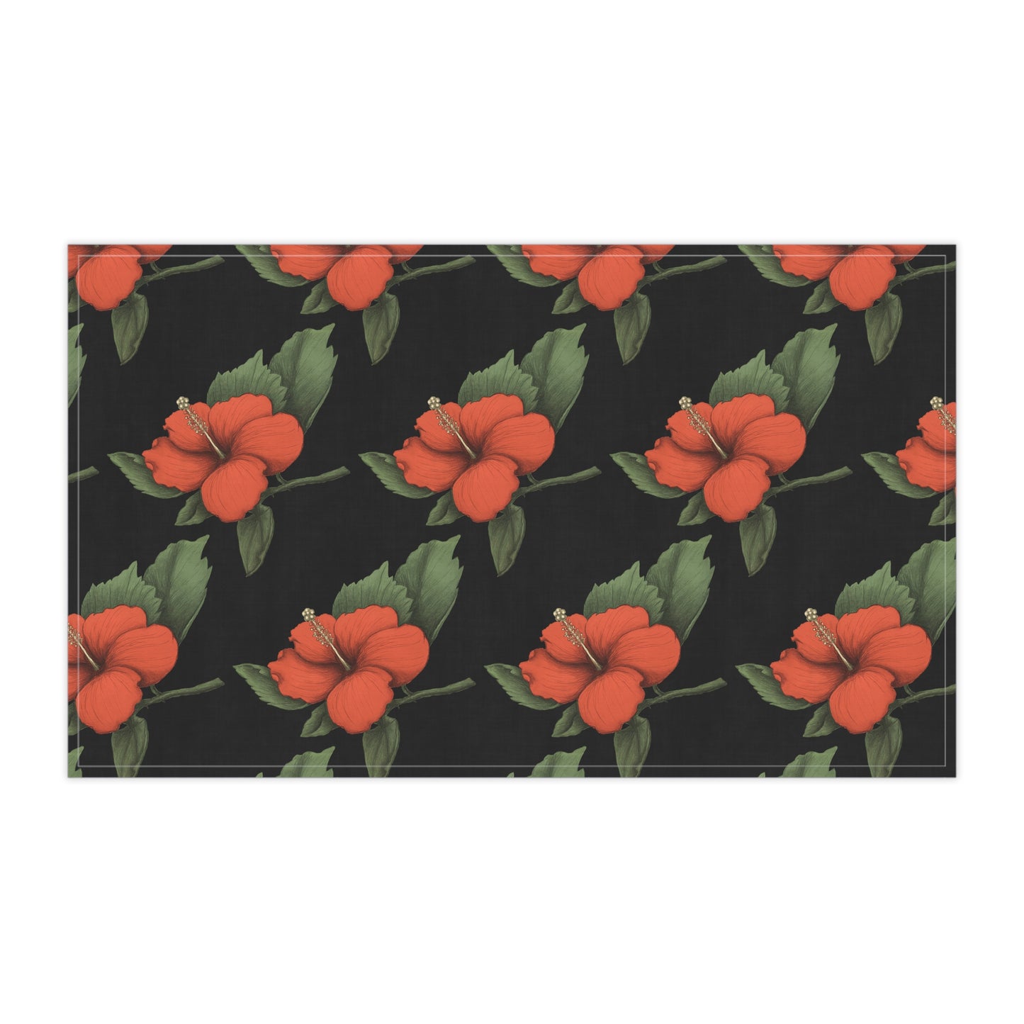 Orange Hibiscus Kitchen Tea Towel