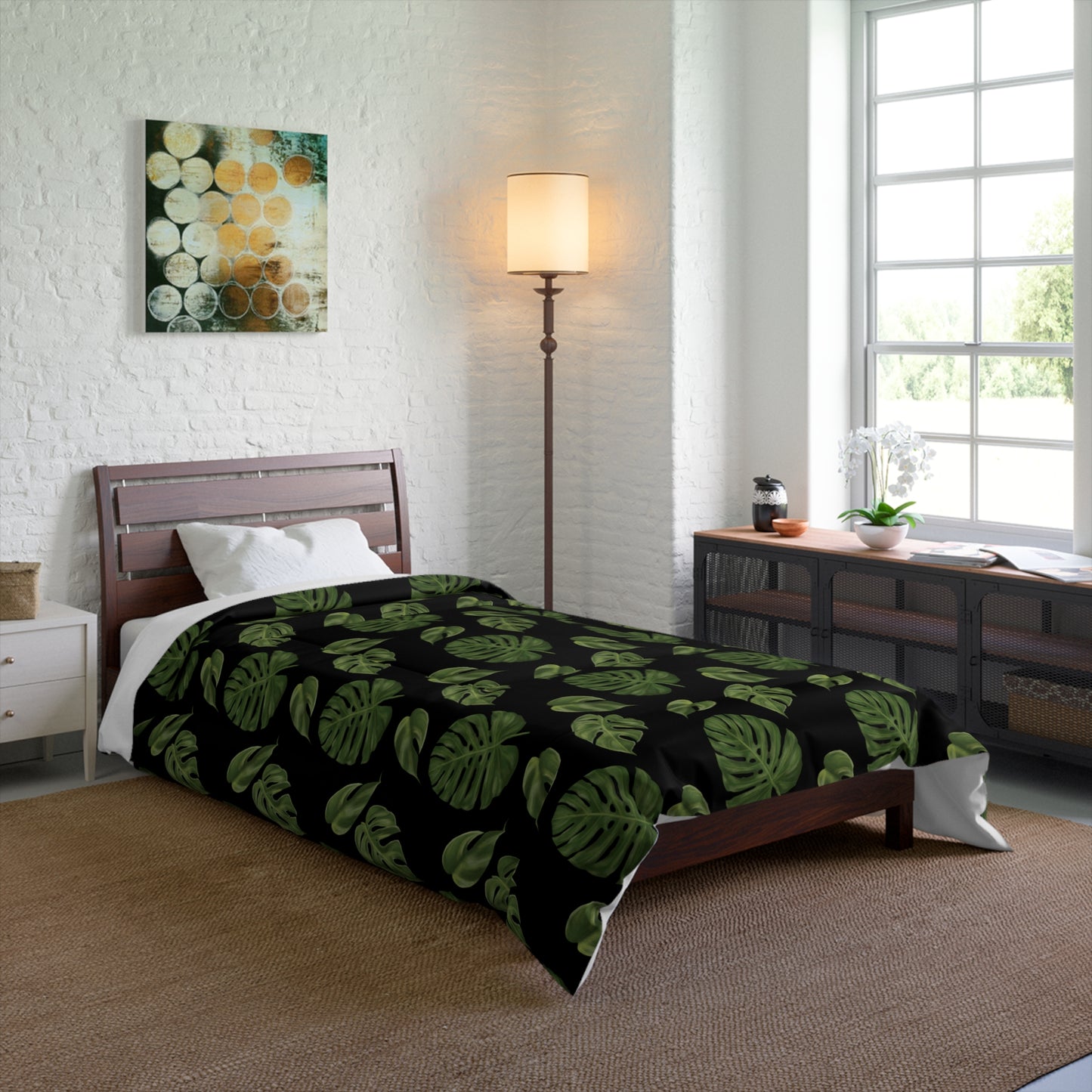 Black Monstera Leaf Comforter