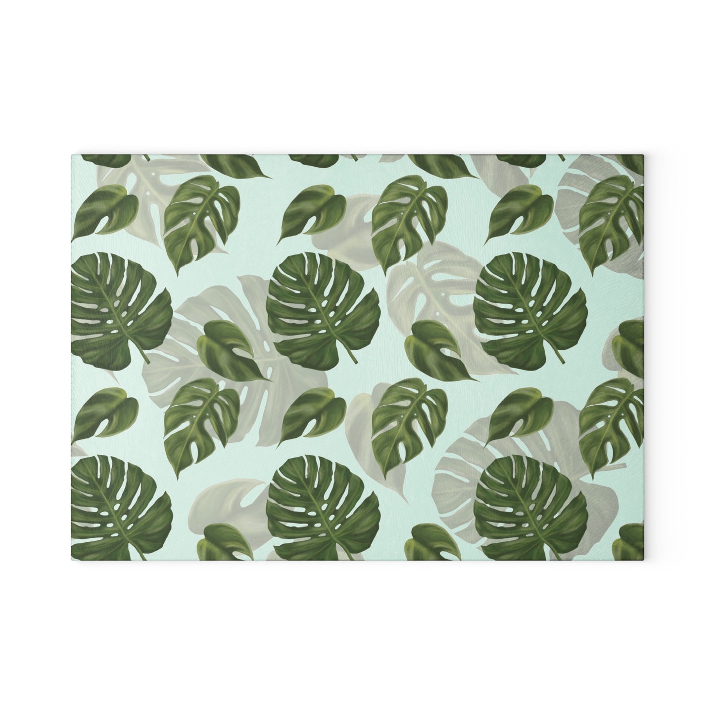 Glass Cutting Board with Monstera Leaf Design