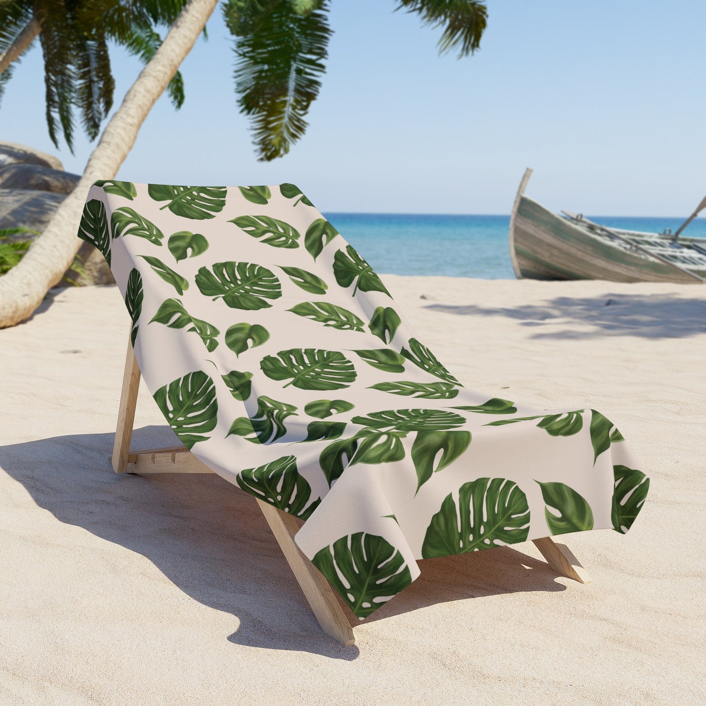 Pink Monstera Leaf Beach Towel