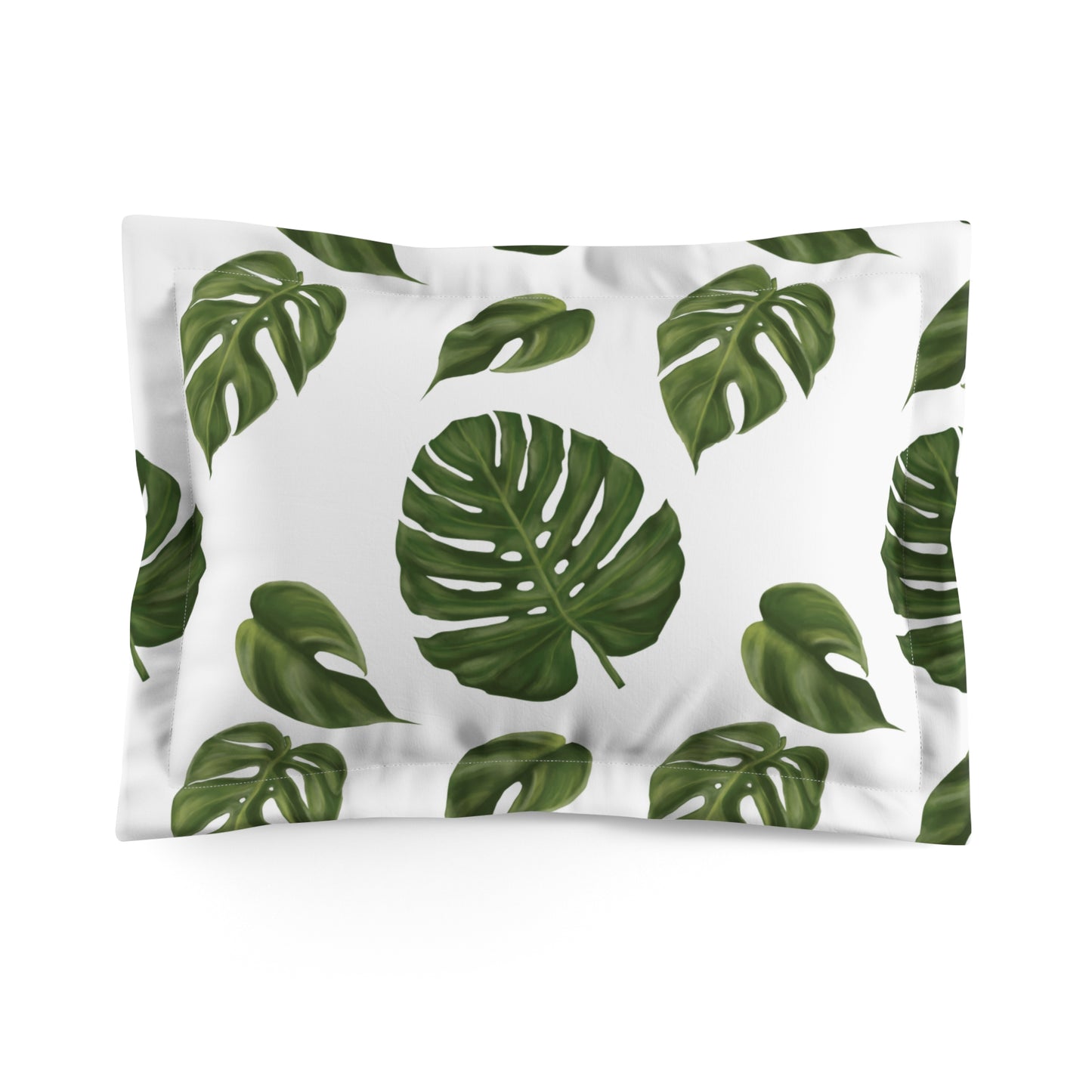 White Monstera Leaf Pillow Sham