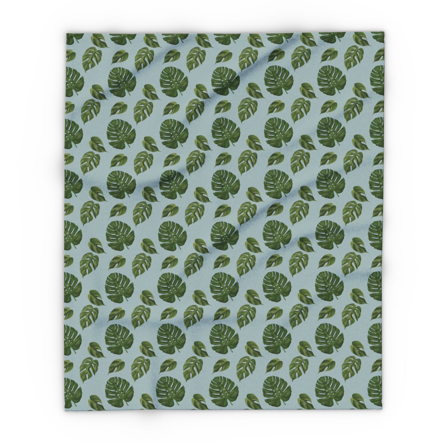Blue Monstera Leaf Fleece Blanket