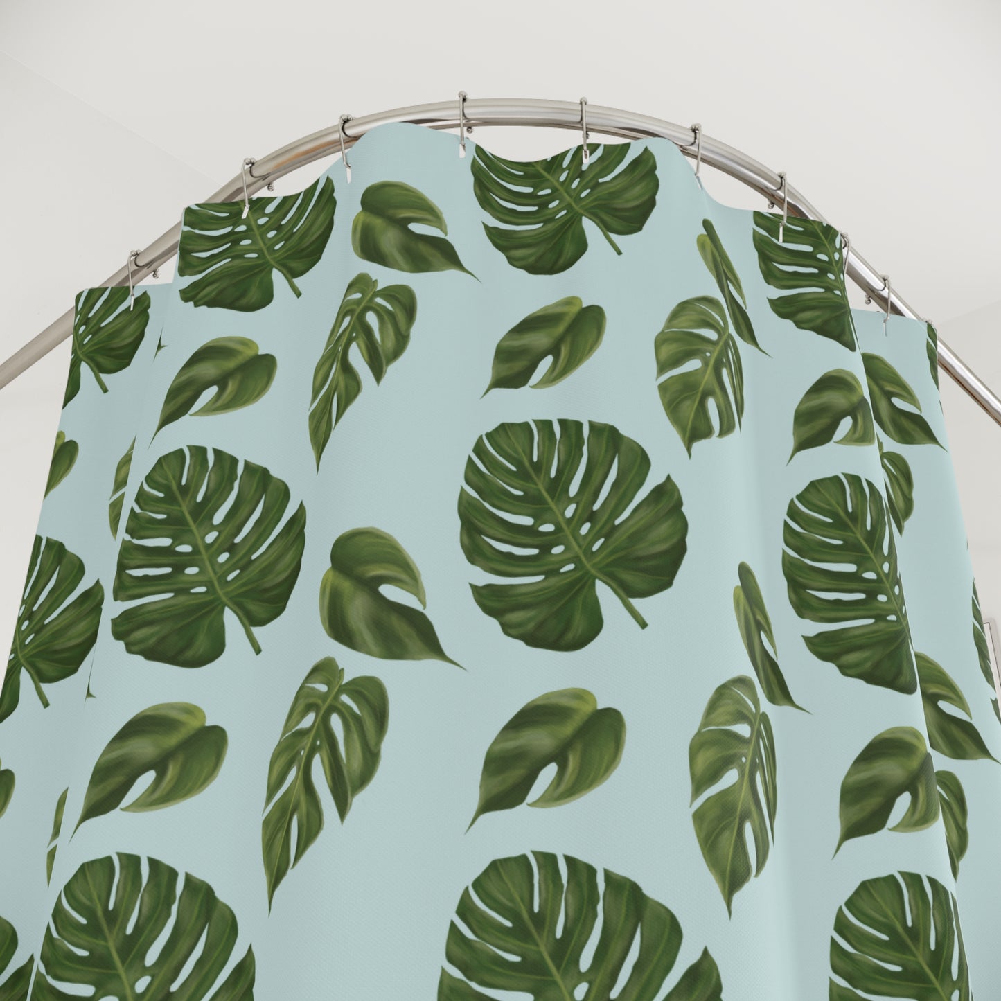 Blue Monstera Leaf Shower Curtain
