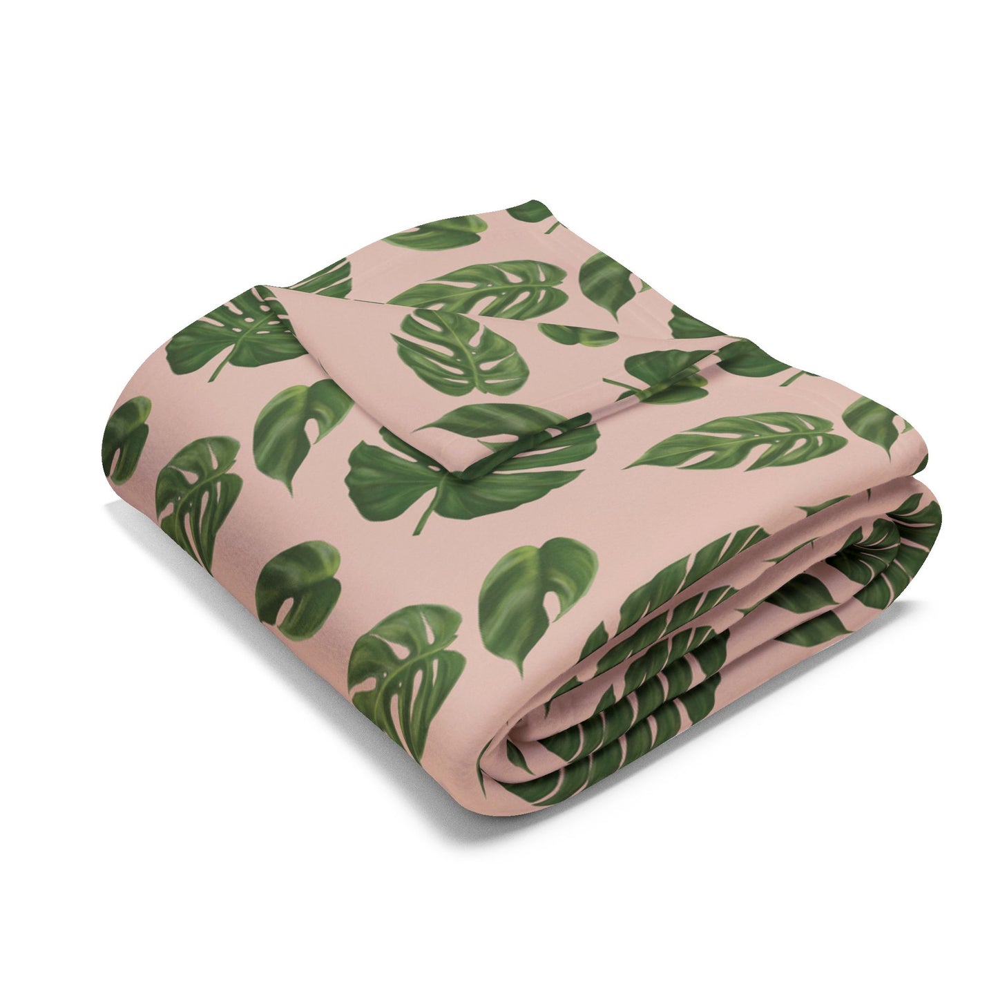 Pink Monstera Leaf Fleece Blanket