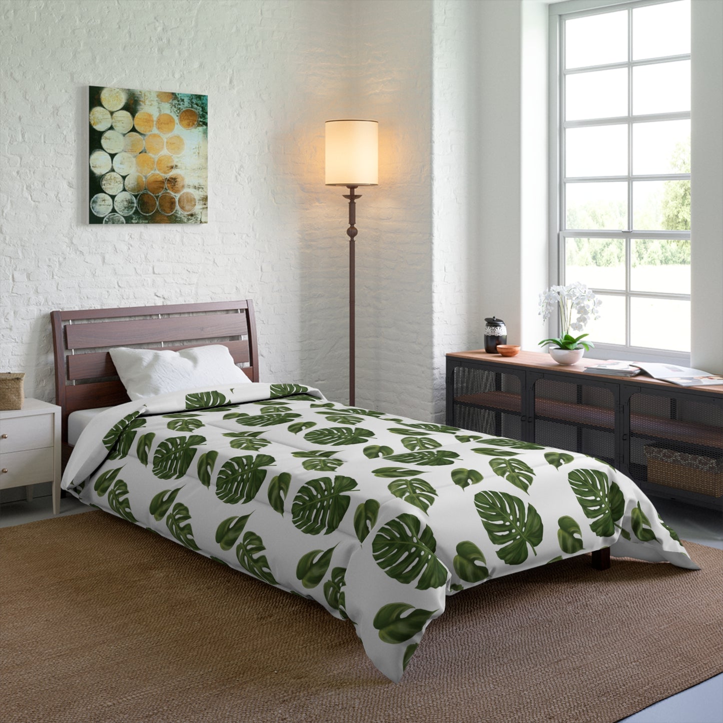 White Monstera Leaf Comforter